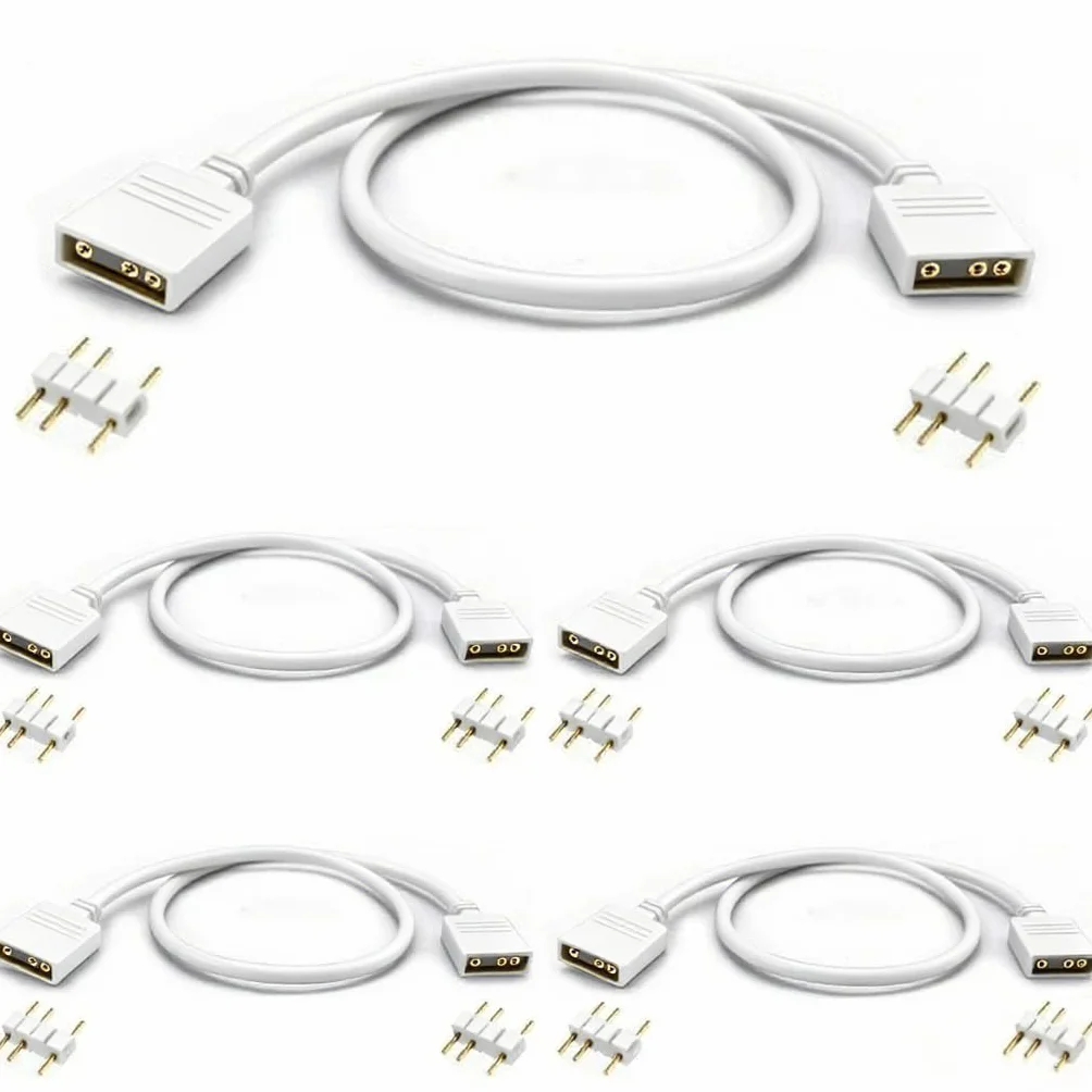 RUNCCI-YUN 5 pezzi Cavo splitter 5V 3 pin ARGB di Estensione 3 pin,Femmina a Femmina ARGB Prolunga Ventola Cavo per ventole RGB per PC e serie LED (30 cm, Bianco)