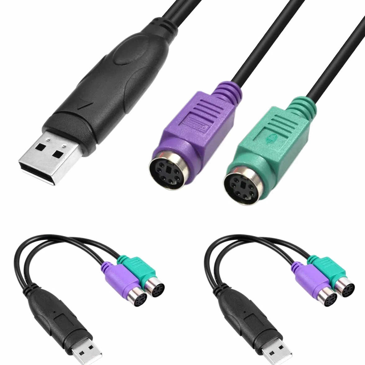 Cavo adattatore mouse tastiera adattatore PS2 a USB, spina maschio PS/2 femmina a USB A con chip, cavo convertitore 2 in 1 da PS2 a USB 2.0