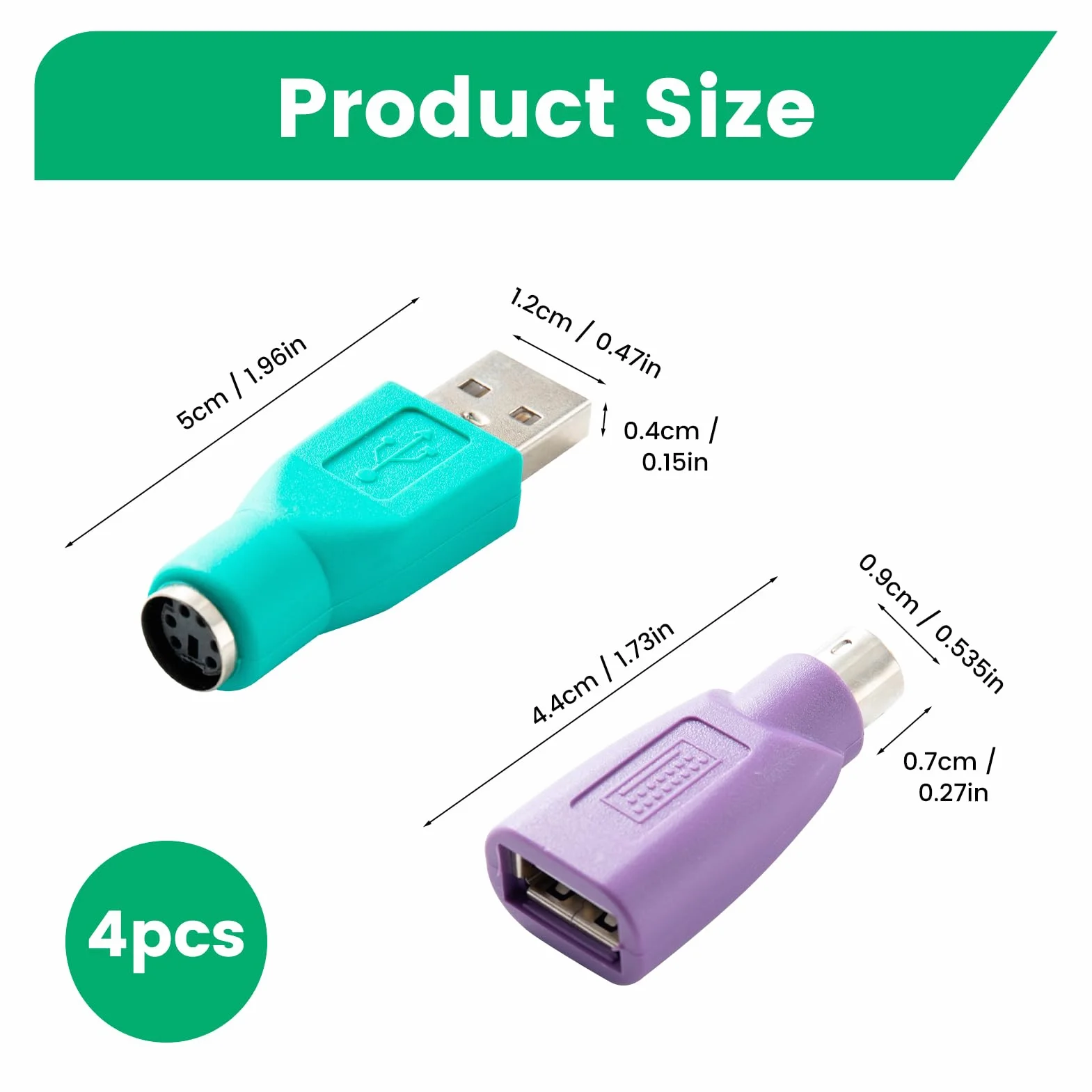 4 Pezzi Convertitore PS2 a USB, 2 PS/2 Maschio a USB Femmina Adattatore, 2 Adattatore di Ricambio PS/2 a USBA per Tastiera Vecchio Standard PS2 Compatibile con PC Laptop Notebook Plug and Play
