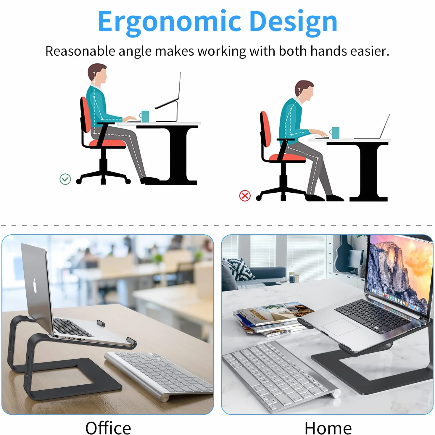 Supporto PC Portatile, Ergonomico Supporto Computer Portatile, Staccabile Alluminio Ventilato Porta PC per MacBook Pro/Air, HP, Dell, Lenovo, MateBook, 10"-17" Laptop Stand (Nero)