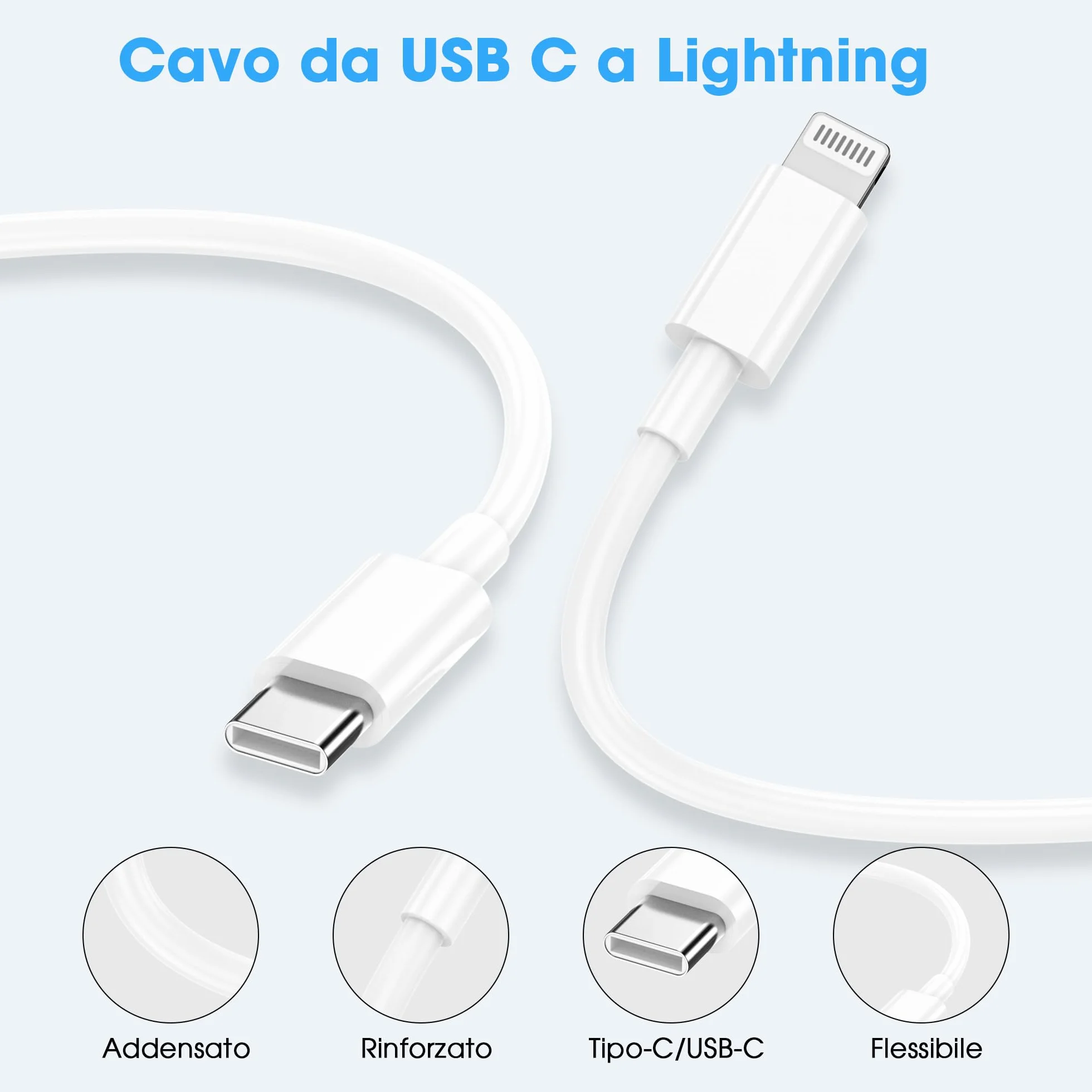 Cavo USB C Lightning Ricarica Rapida 1m+2m per iPhone 14/13/12/11/X/8/7/6 iPad Mini