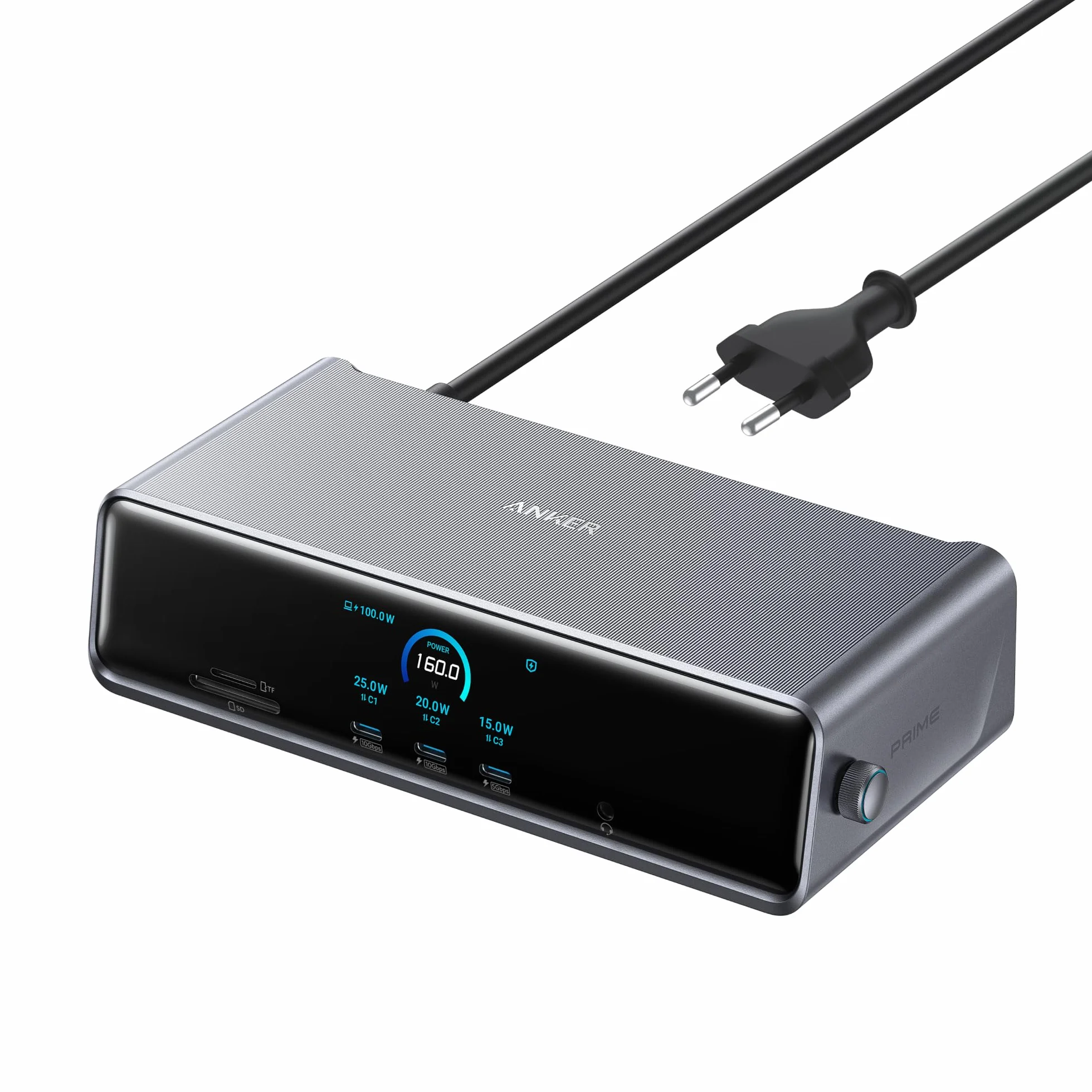 Anker Prime Docking Station 14 in 1, con Triplo DisplayLink, Porta USB C Fino a 140W, Schermo Smart e Ventola Integrata, Supporto 8K, Compatibile con MacOS e Windows (Richiede Driver DisplayLink)