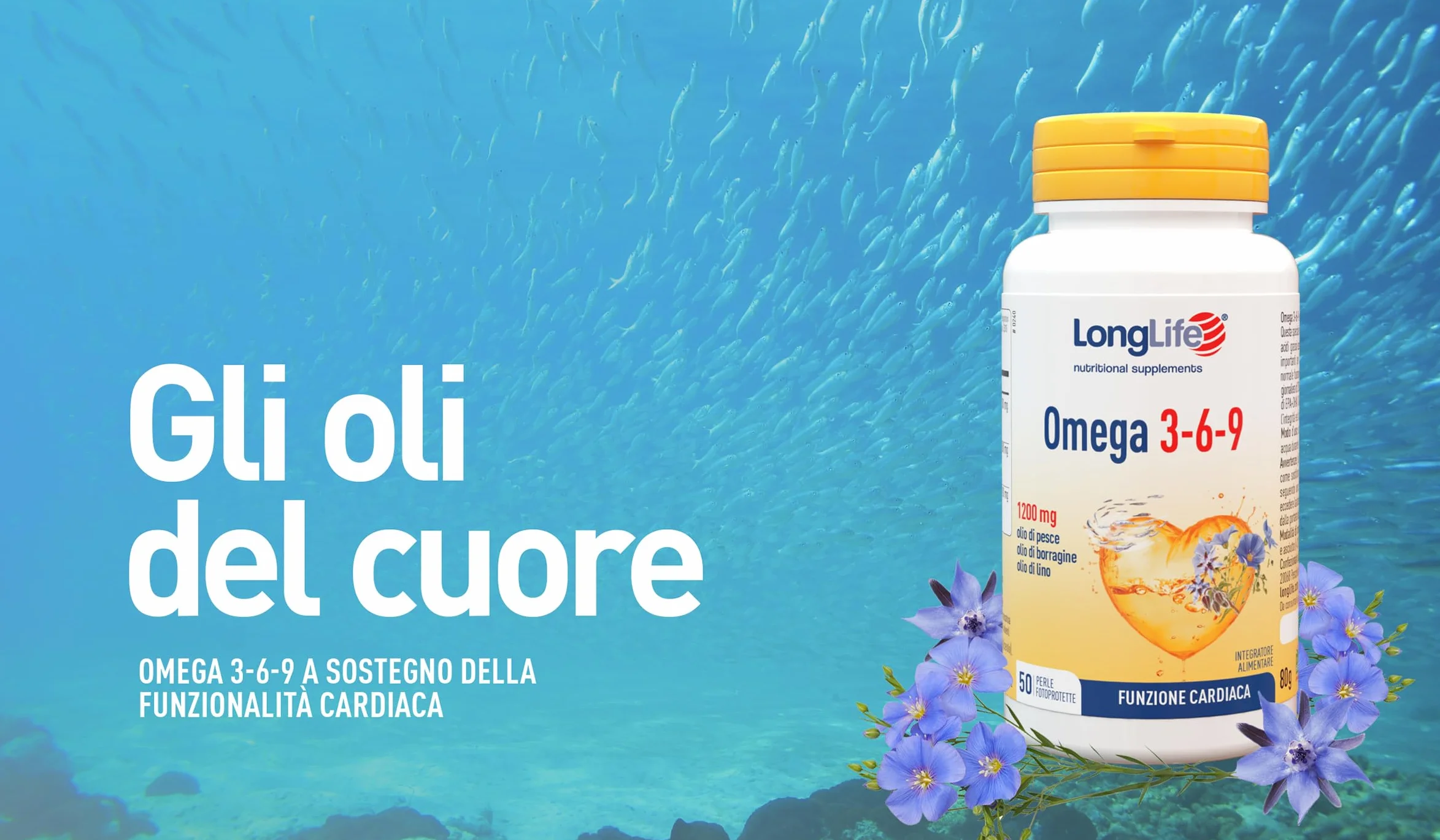 LongLife Omega 3-6-9 Olio di Pesce Borragine Lino EPA DHA Perle Fotoprotette Senza Glutine