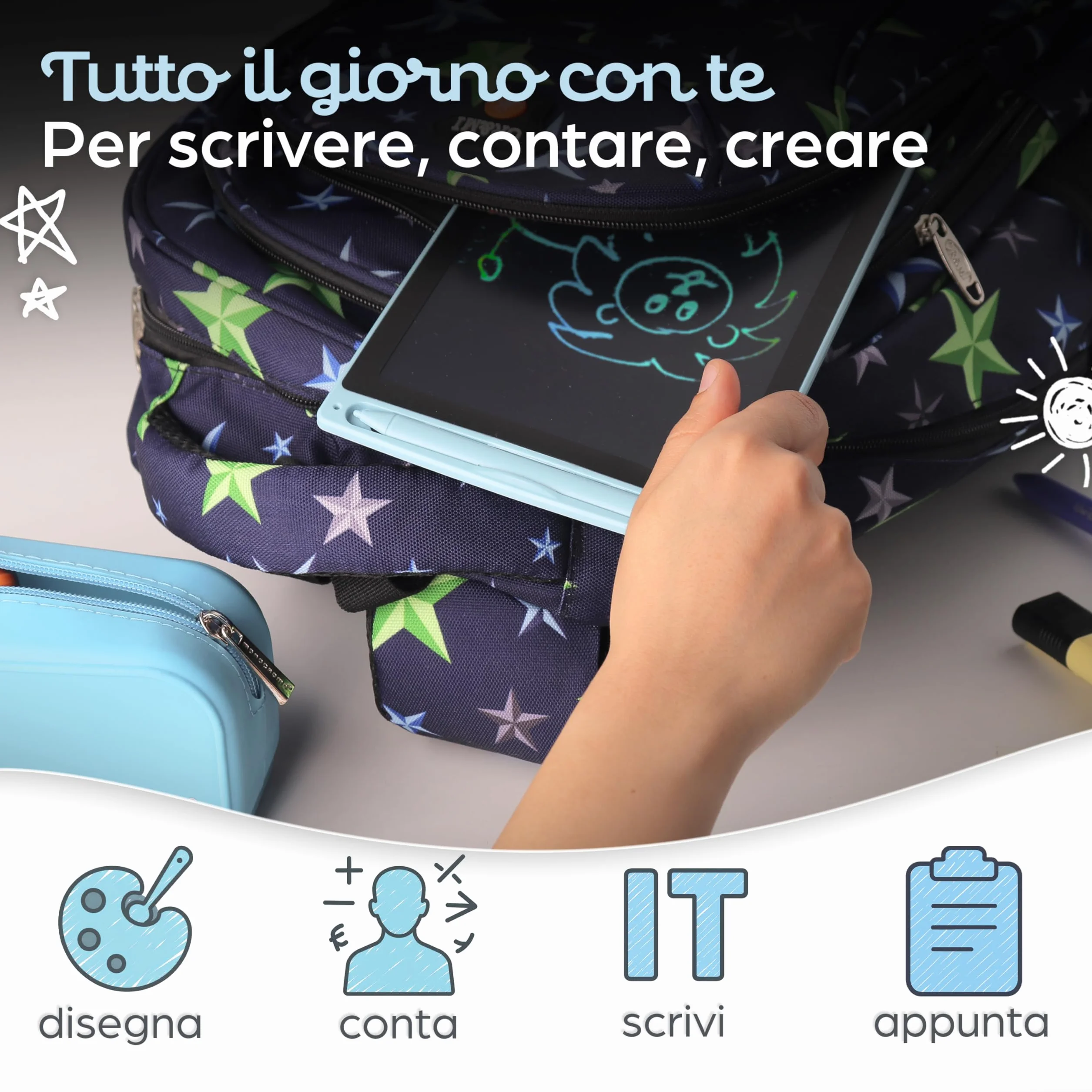 Lavagnetta Cancellabile Bambini 18,5 Pollici - Tavoletta Grafica da Disegno con Penna e Blocco Schermo Portatile