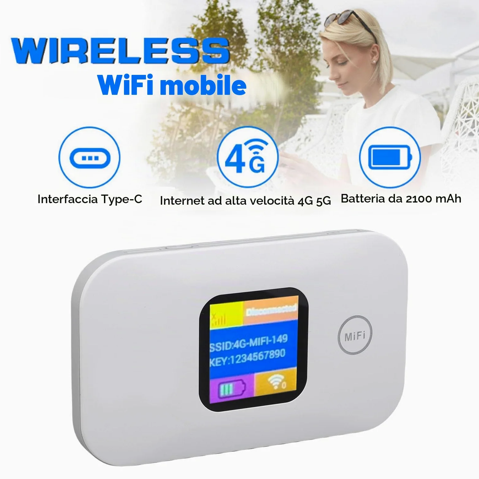 Cuifati 4G Hotspot Mobile WiFi Hotspot da Viaggio Router WiFi con Batteria da 2100 MAh e Display LED per il Campeggio di Viaggio Fino a 10 Dispositivi 300 Mbps