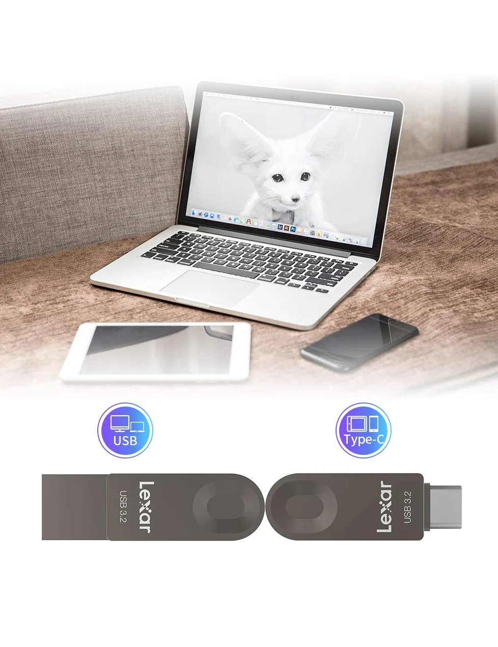 Lexar 128GB Dual Drive USB 3.2 Gen 1 Pen Drive, USB Type C and Type A Connectors, Supports OTG Tablet, Mac and Computer, Laptop, Car, TV, Smartphone, Android