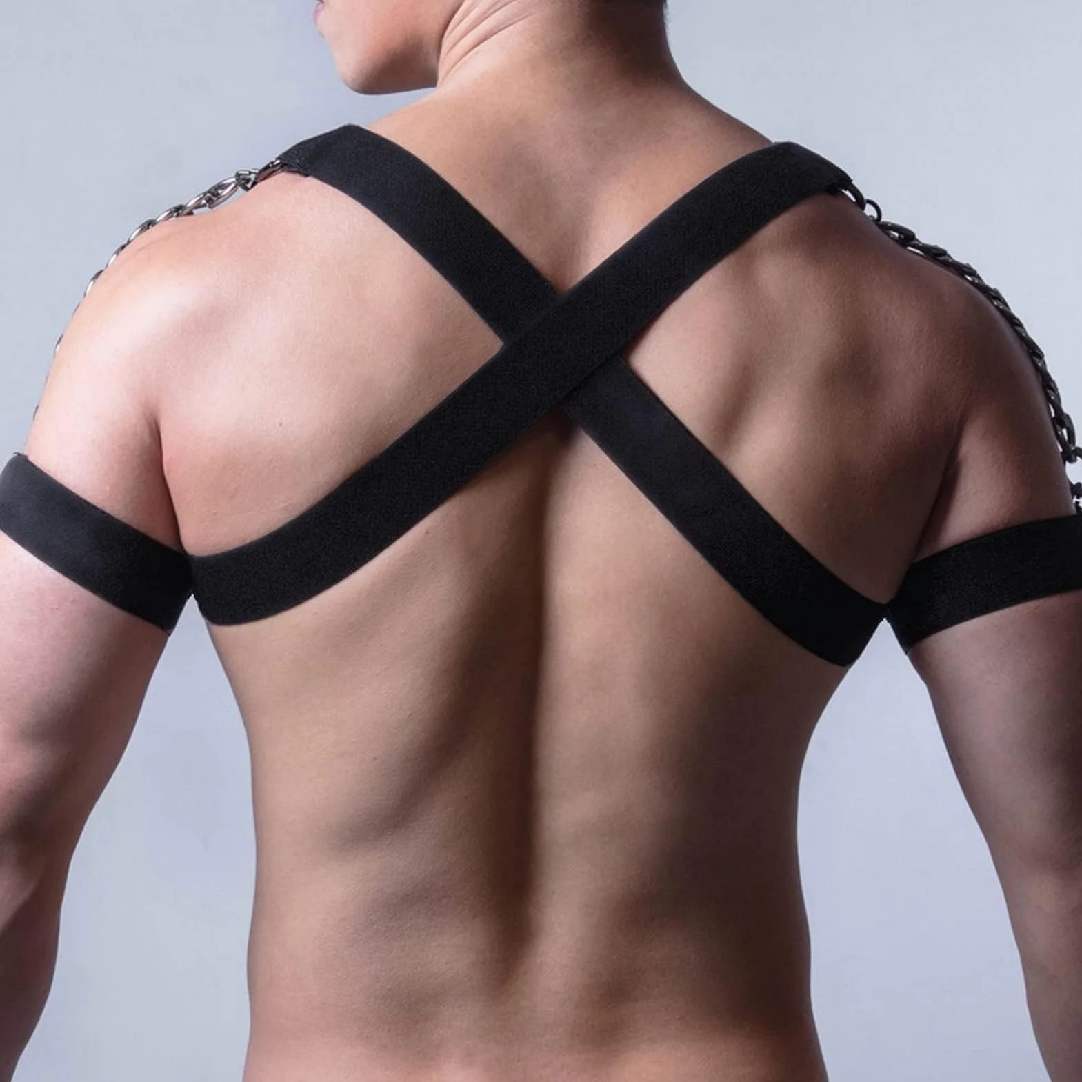 Imbracatura toracica da uomo punk nera con tracolla a gabbia cintura a catena in pelle per cosplay