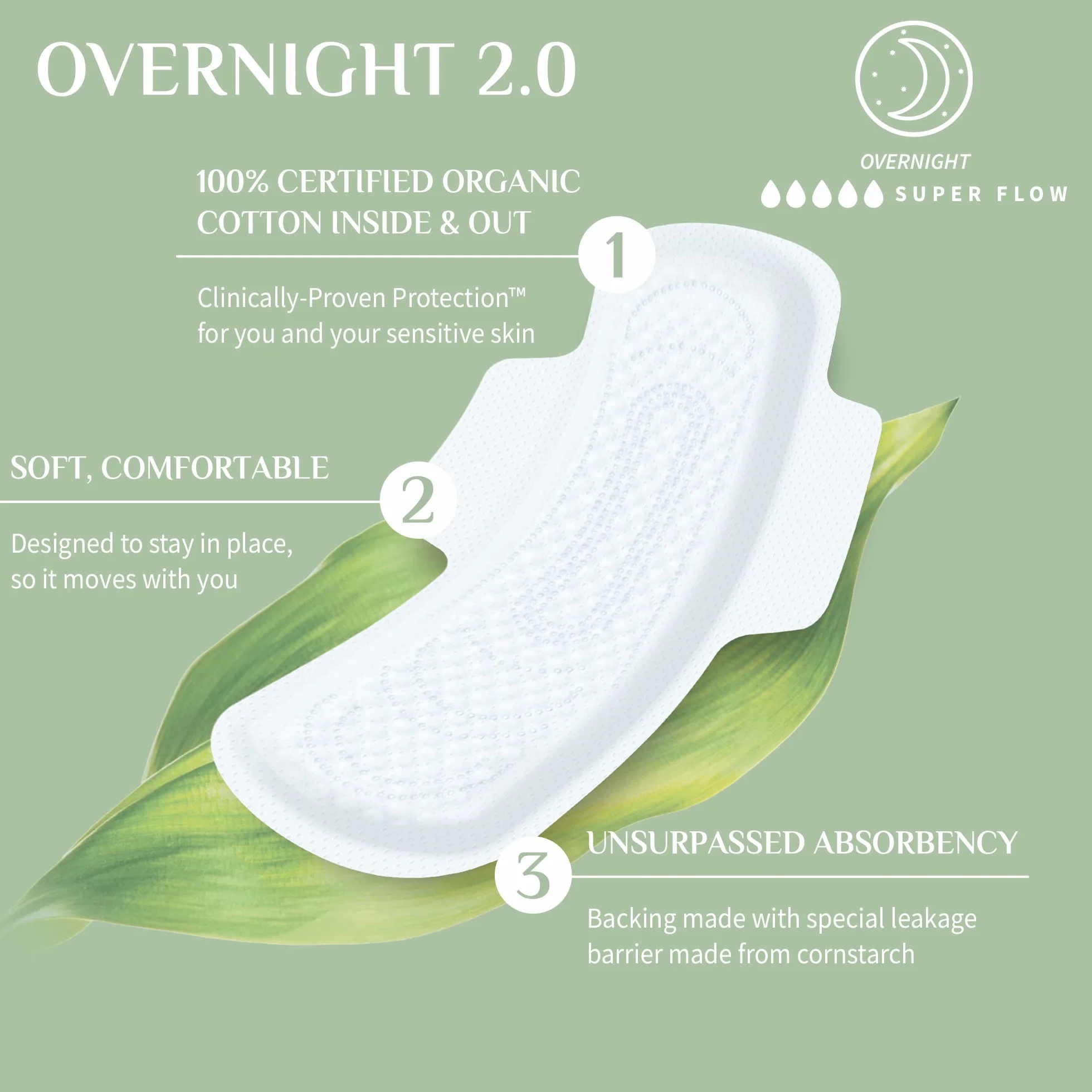 Organyc Assorbenti femminili 100% cotone biologico notte flusso pesante super assorbenza 28 pezzi