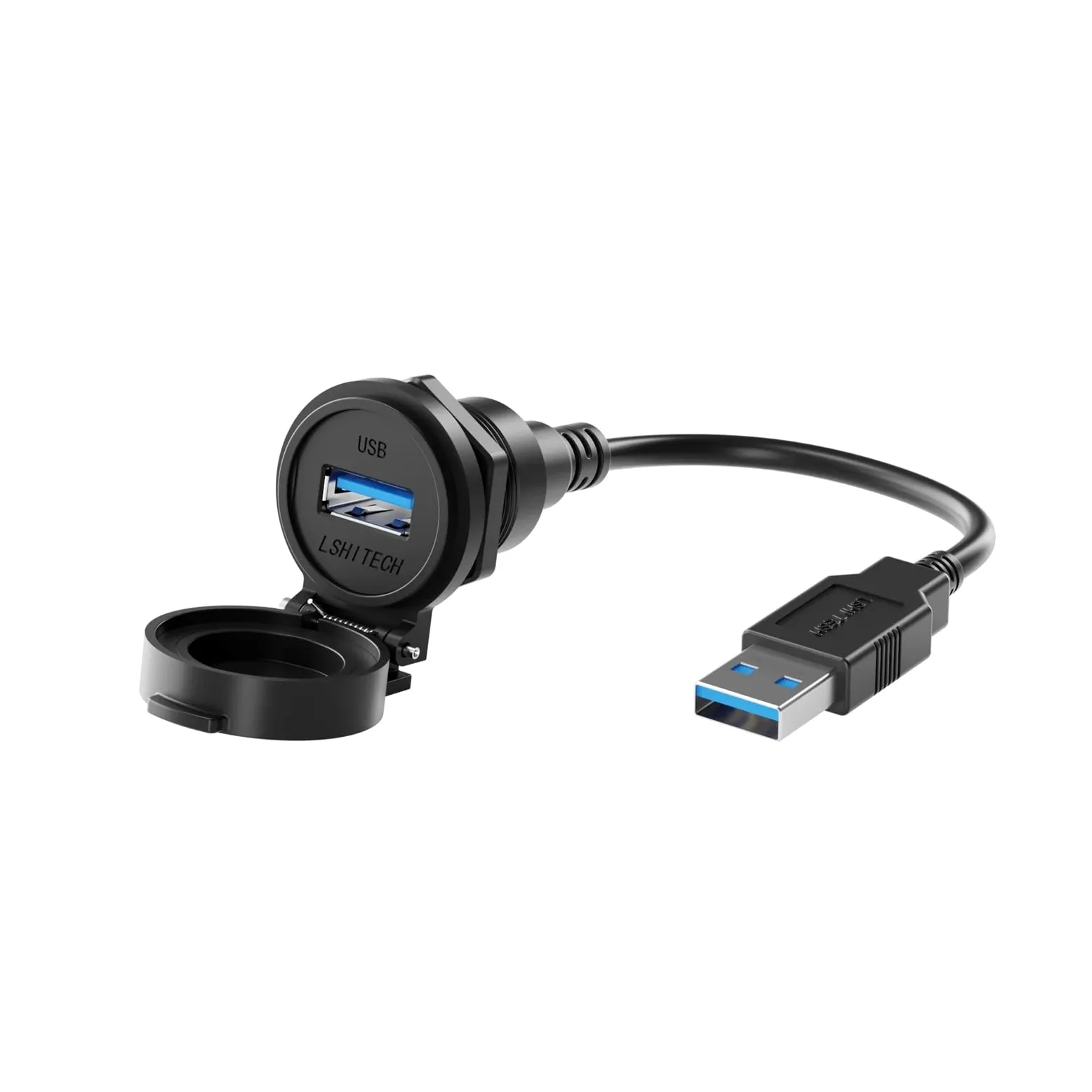 Cavo di prolunga impermeabile femmina-maschio/femmina LU22 USB 3.0 industriale con linguetta automatica 0,3 M 0,5 M(Black Cap,Metal Nut,0.1M cable)