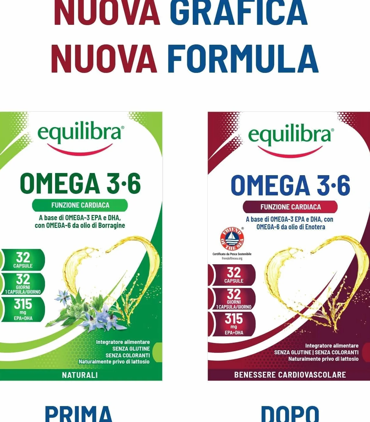 Equilibra Omega 3 6 Integratore Olio di Pesce EPA DHA 32 Capsule