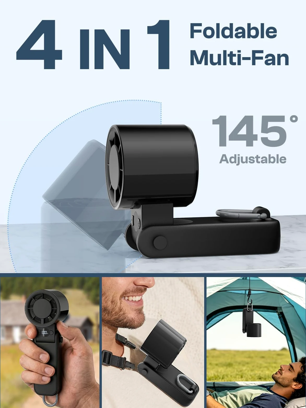 Ventilatore portatile turbo, 100 marce, funzionamento a batteria, ventilatore 3 in 1 con ventola di raffreddamento Air Turbo Tech per attività all'aperto, viaggi, lavoro