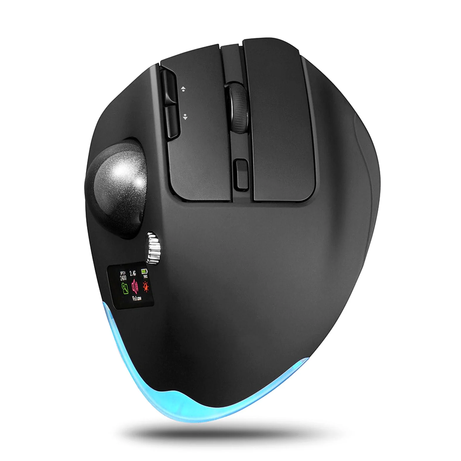 Mouse con Trackball Senza Fili (BLACK) | con Display LCD Silenzioso 8000 DPI 8 Pulsanti Retroilluminazione RGB Batteria da 730 MAh per la Progettazione di Lavori di