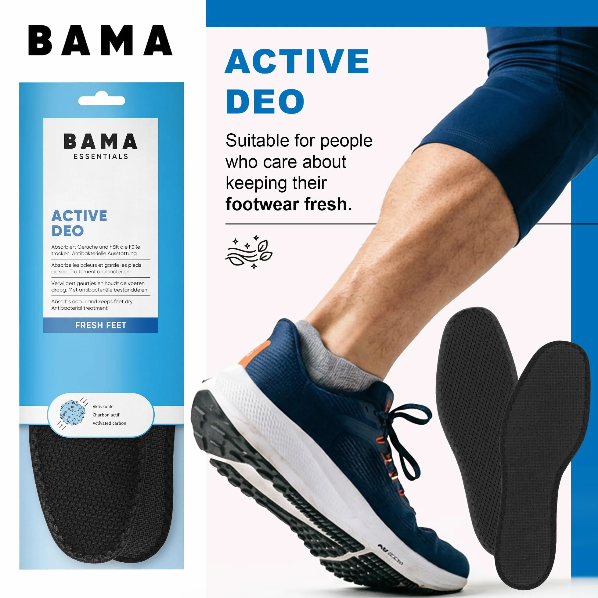 BAMA Solette Active Deo Solette Igieniche per Scarpe con Carbone Attivo 44/45