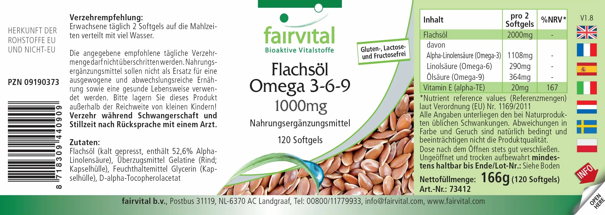 Fairvital Omega-3-6-9 Capsule, 2000 mg di Olio di Semi di Lino, 120 Softgel