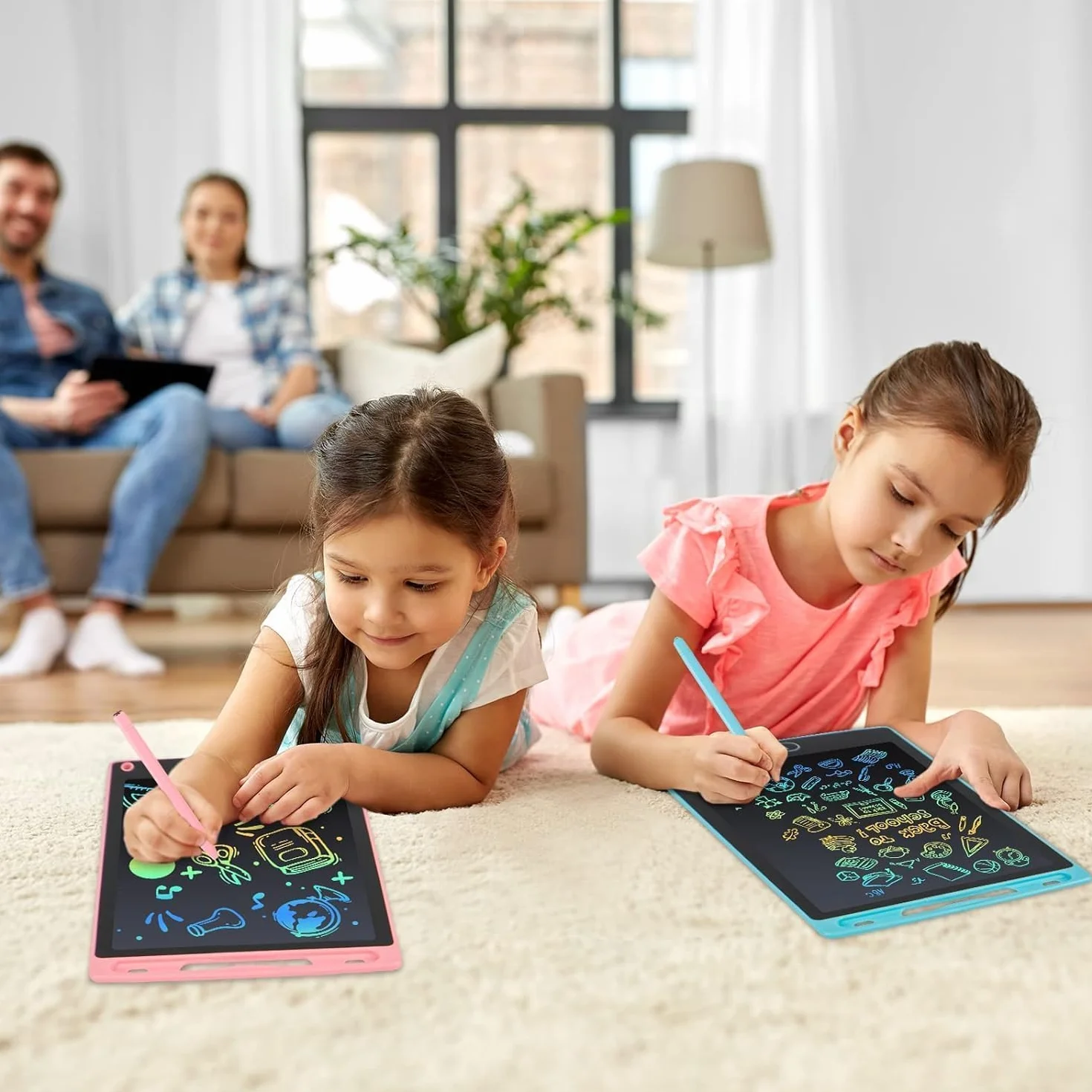 Tavoletta Grafica Bambini LCD 10 Pollici 2 Pacchi, Lavagna Cancellabile Portatile