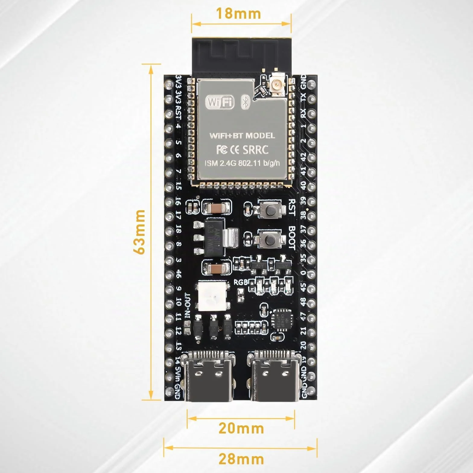 diymore 2 pezzi per modulo ESP32-S3 DevKitC-1 N16R8, per ESP32 S3 1-N16R8 con WiFi, Bluetooth 5.0, USB C antenna collegabile