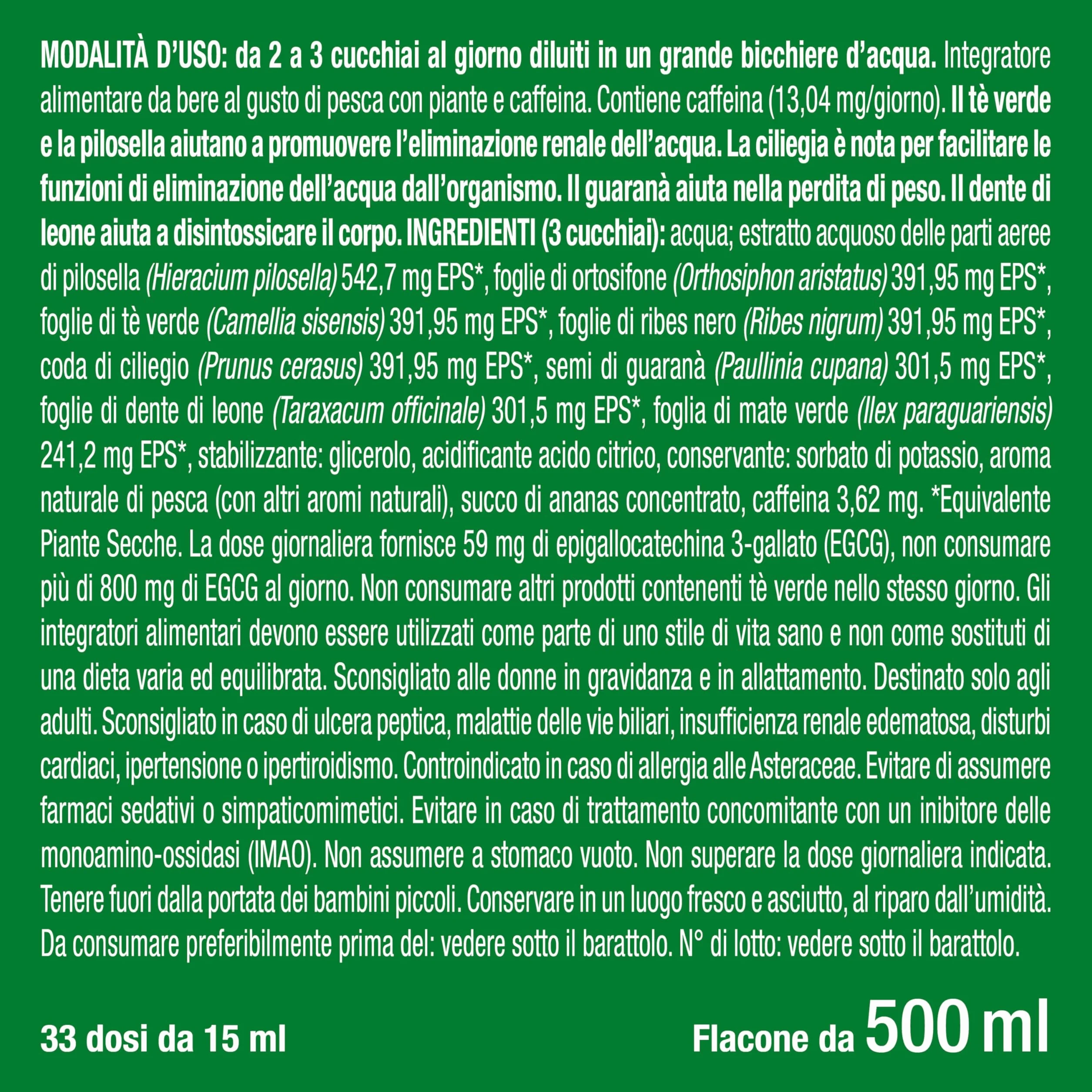 Nutrimea Dietyslim Drenante Detox Forte 500 ml Gusto Pesca Tarassaco Guaranà Pilosella Tè Verde