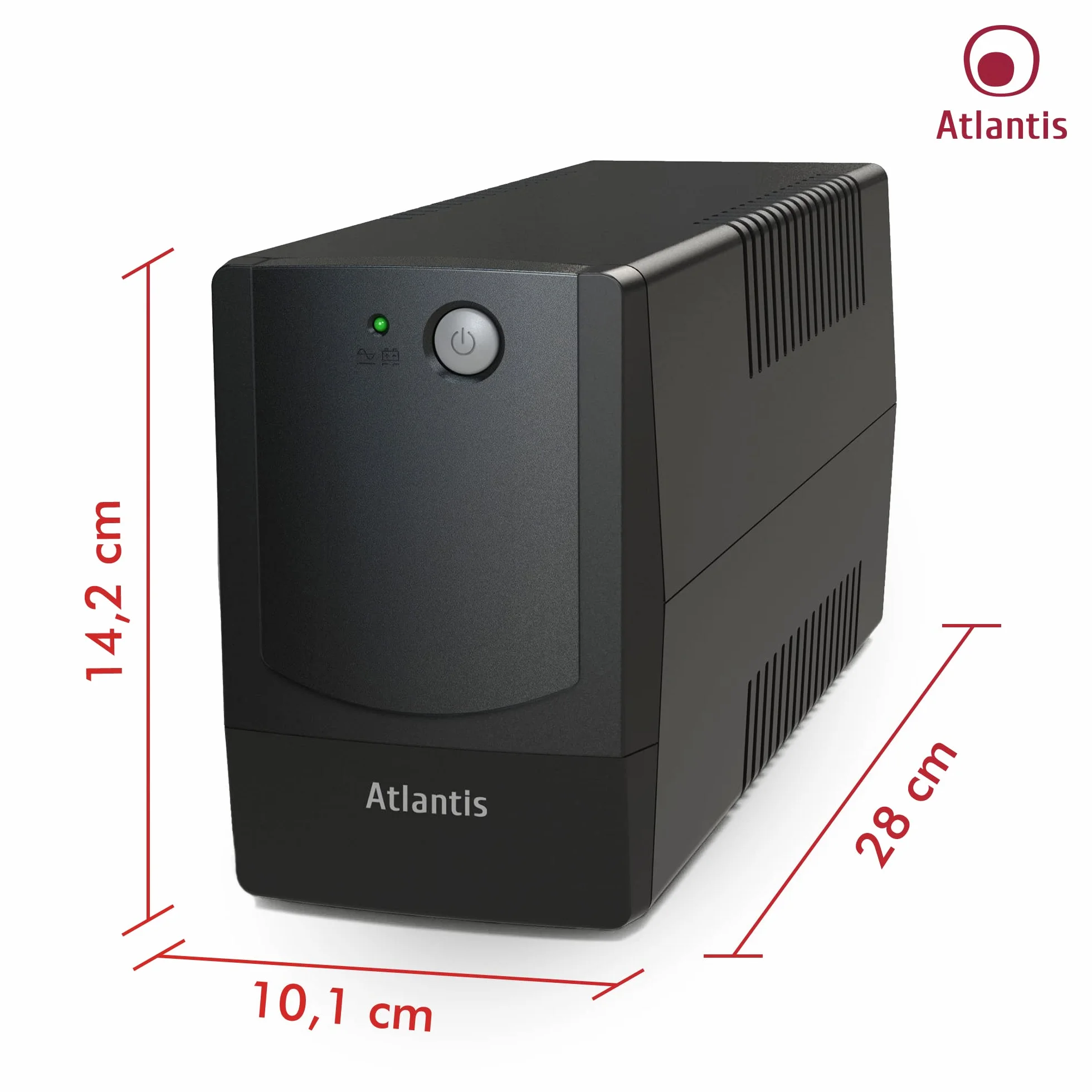 Atlantis OnePower PX800, UPS Line Interactive 800VA/400W, AVR (3 stadi), Onda PseudoSinusoidale, 4 prese IEC, 1 Batteria 12V 7Ah