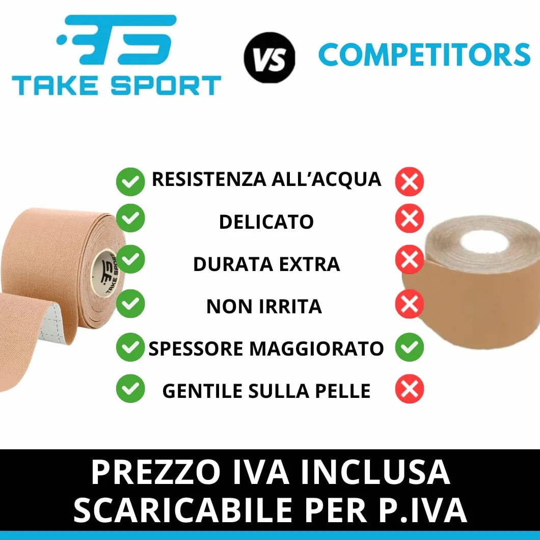 TS TAKE SPORT Kinesio Tape 5x5m 95% Cotone 5% Spandex 1 Rotolo Resistente ad Acqua e Sudore