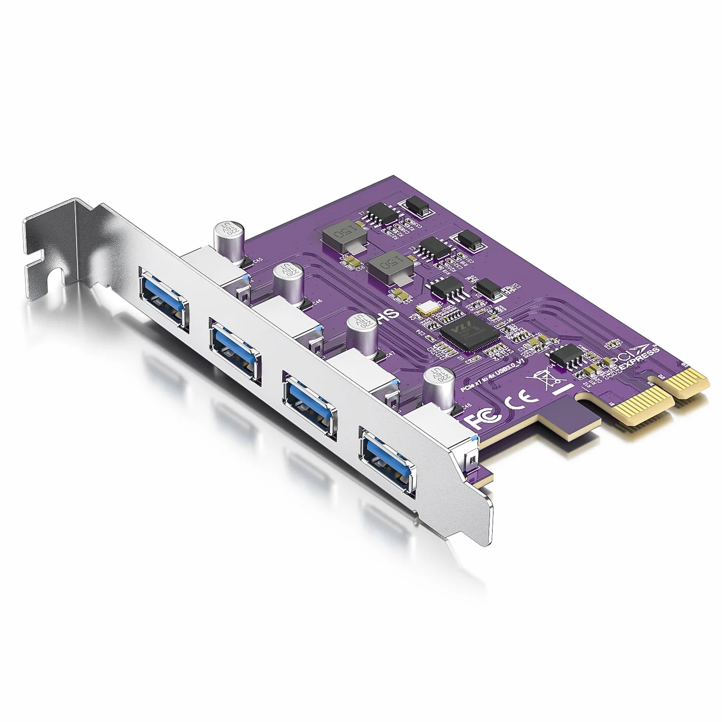 10Gtek PCIe to (4) USB 3.0 Expansion Card, PCIe USB Add in Card 5Gbps, Internal USB3.0 Hub Converter for Desktop PC Host Card, Support Windows 10/8/7/XP, Linux
