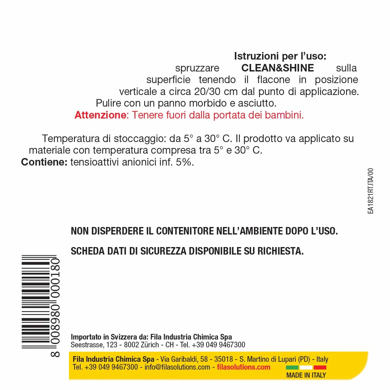 FILA CLEAN&SHINE Detergente Spray Multisuperficie 750 ml