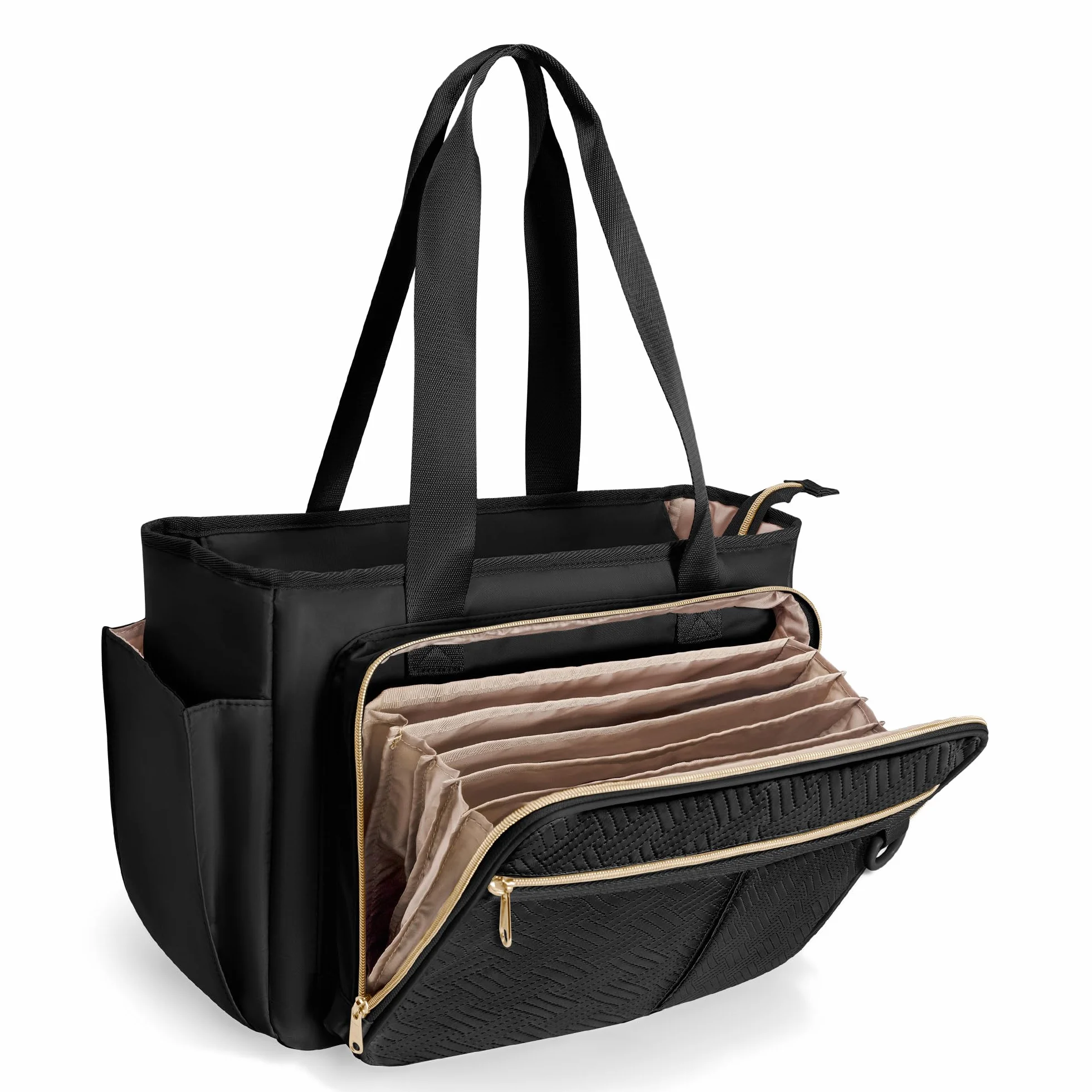 Borsa per Insegnanti con tasca a Fisarmonica per L'organizzazione dei file, Grande Borsa da Lavoro per Insegnanti per Donne, Nero (Design Brevettato)