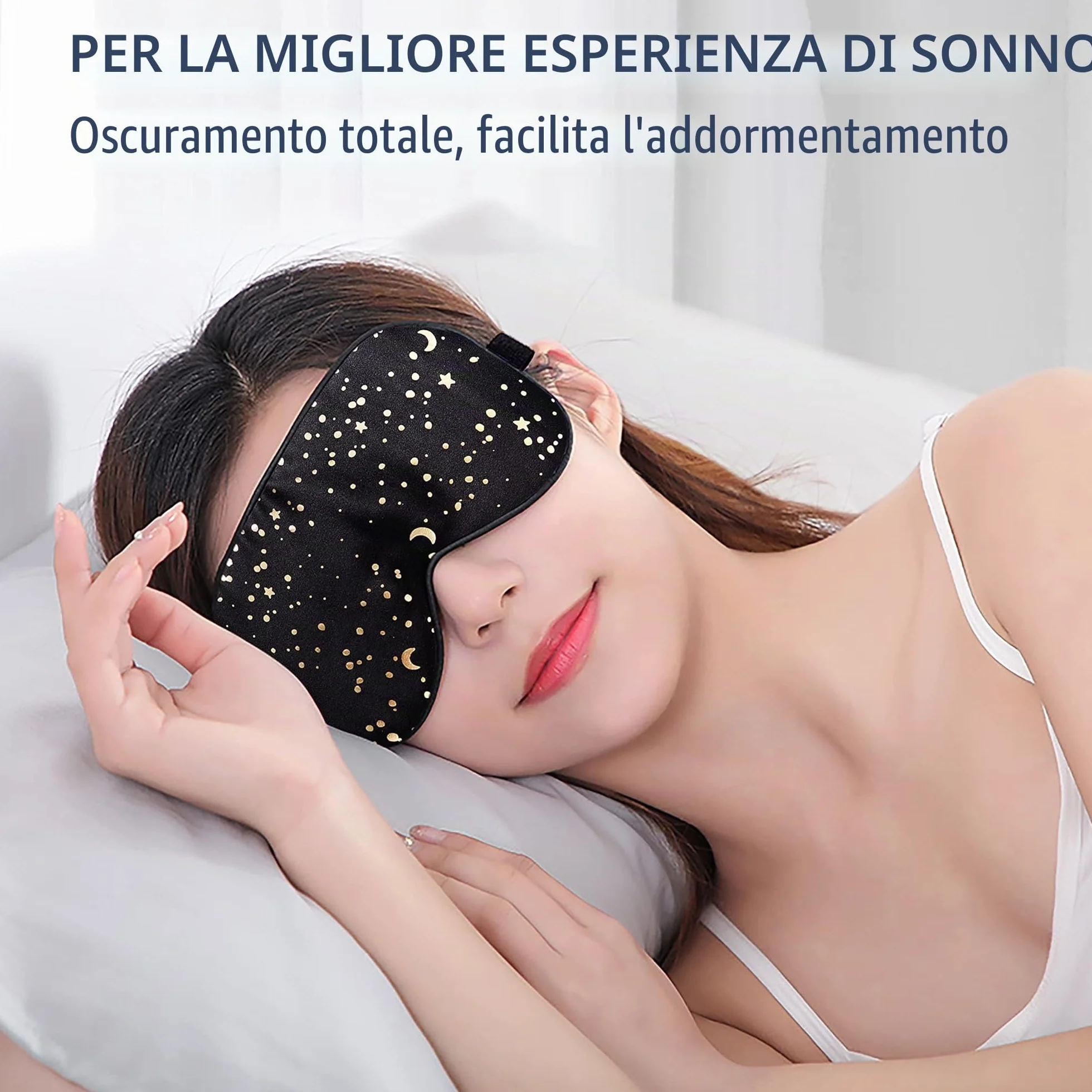 Mascherina per dormire 100% seta con cinghia regolabile motivo luna dorata
