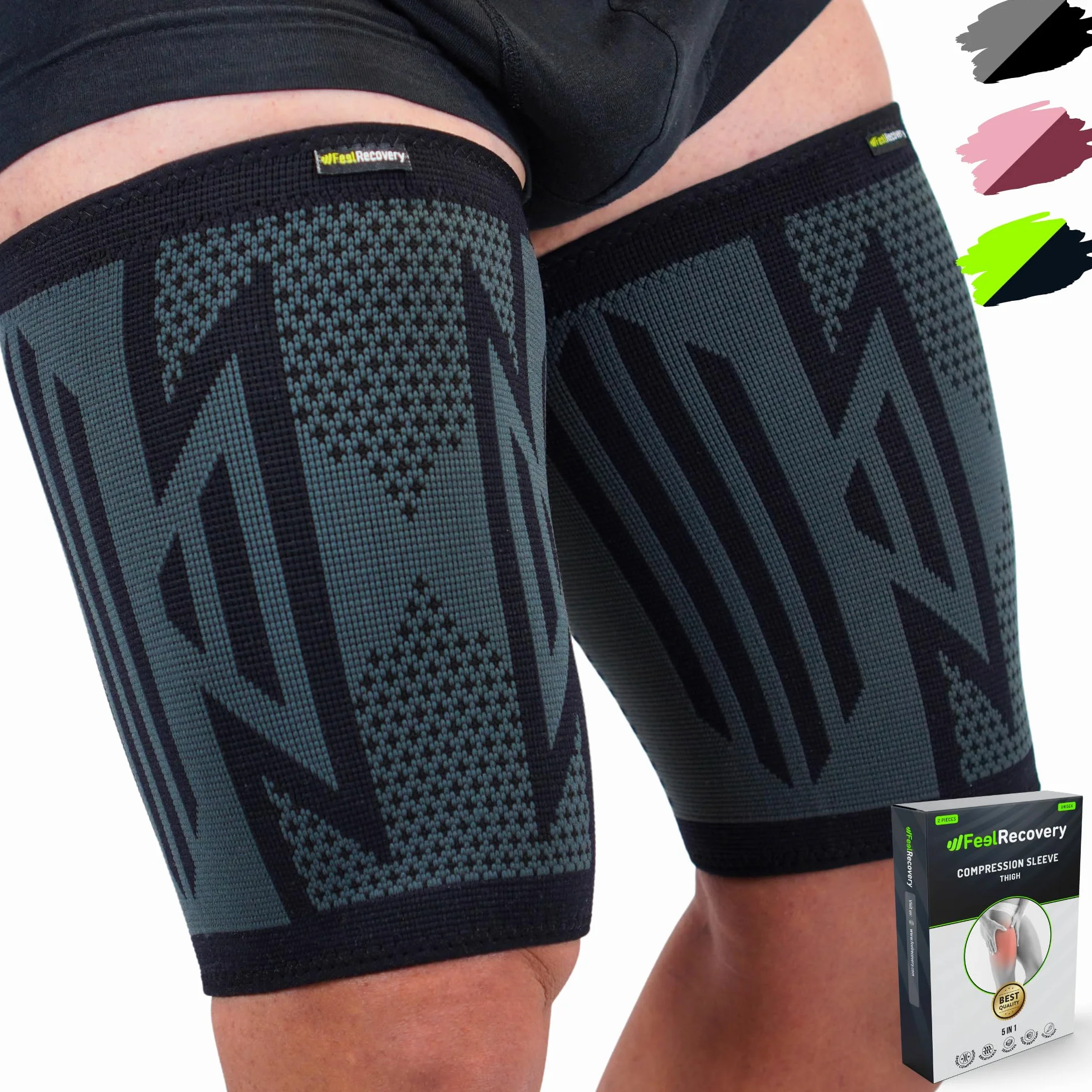 Feel Recovery 2 Fascia Elastica per Coscia - Cosciera Sportiva Compressiva Gamba - Supporto Contrattura Muscolare Traspirante Antiscivolo