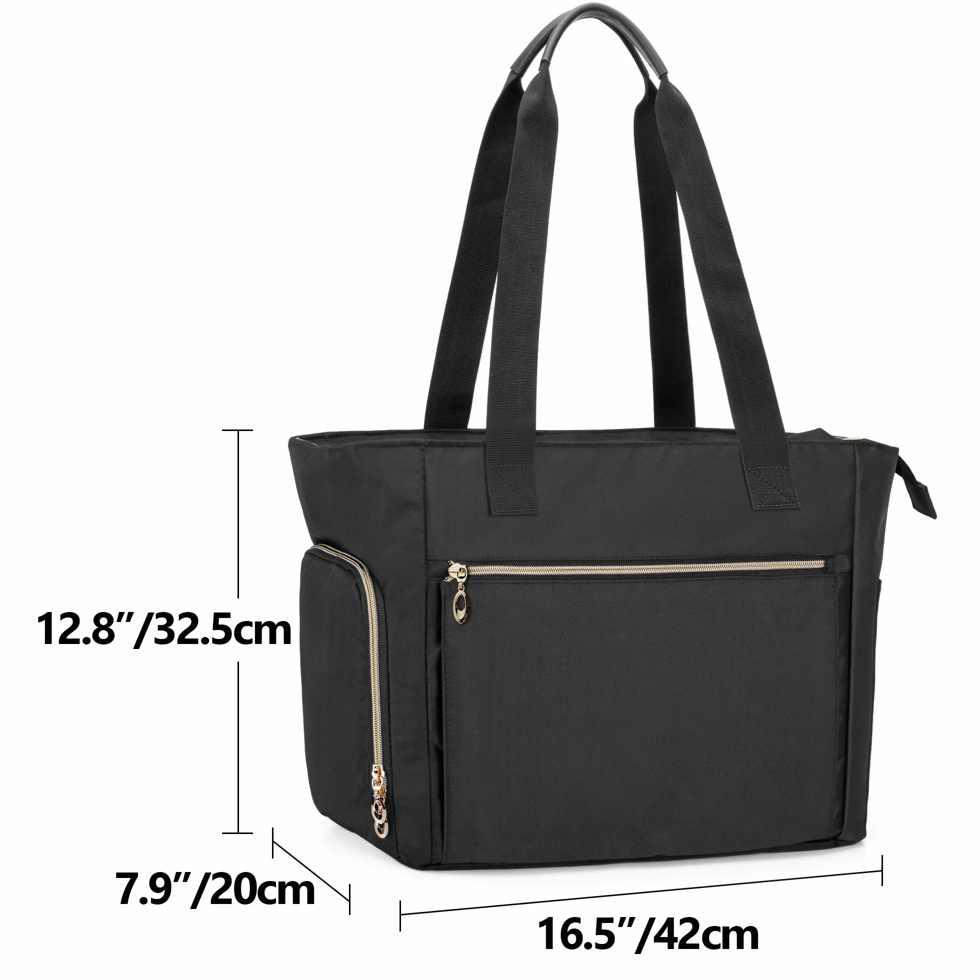 CURMIO Tote per Insegnante da Donna, Borsa da Lavoro Portatile con Custodia Imbottita e Scomparti per Laptop, Materiale Scolastico, Solo Borsa, Nero.