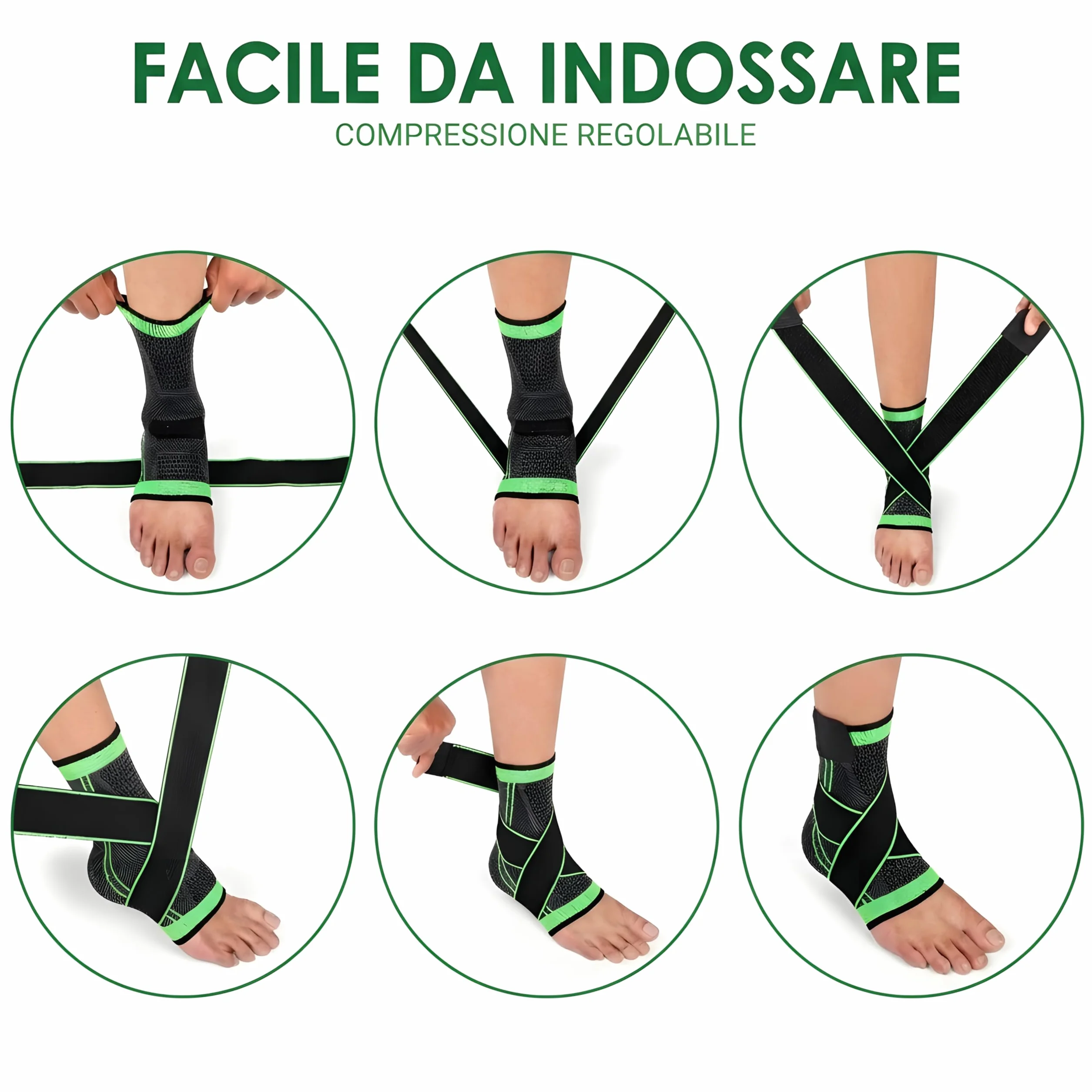 Tutore Caviglia Professionale a Compressione Graduata con Fasce Elastiche Regolabili – Traspirante e Antiscivolo per Distorsioni e Recupero
