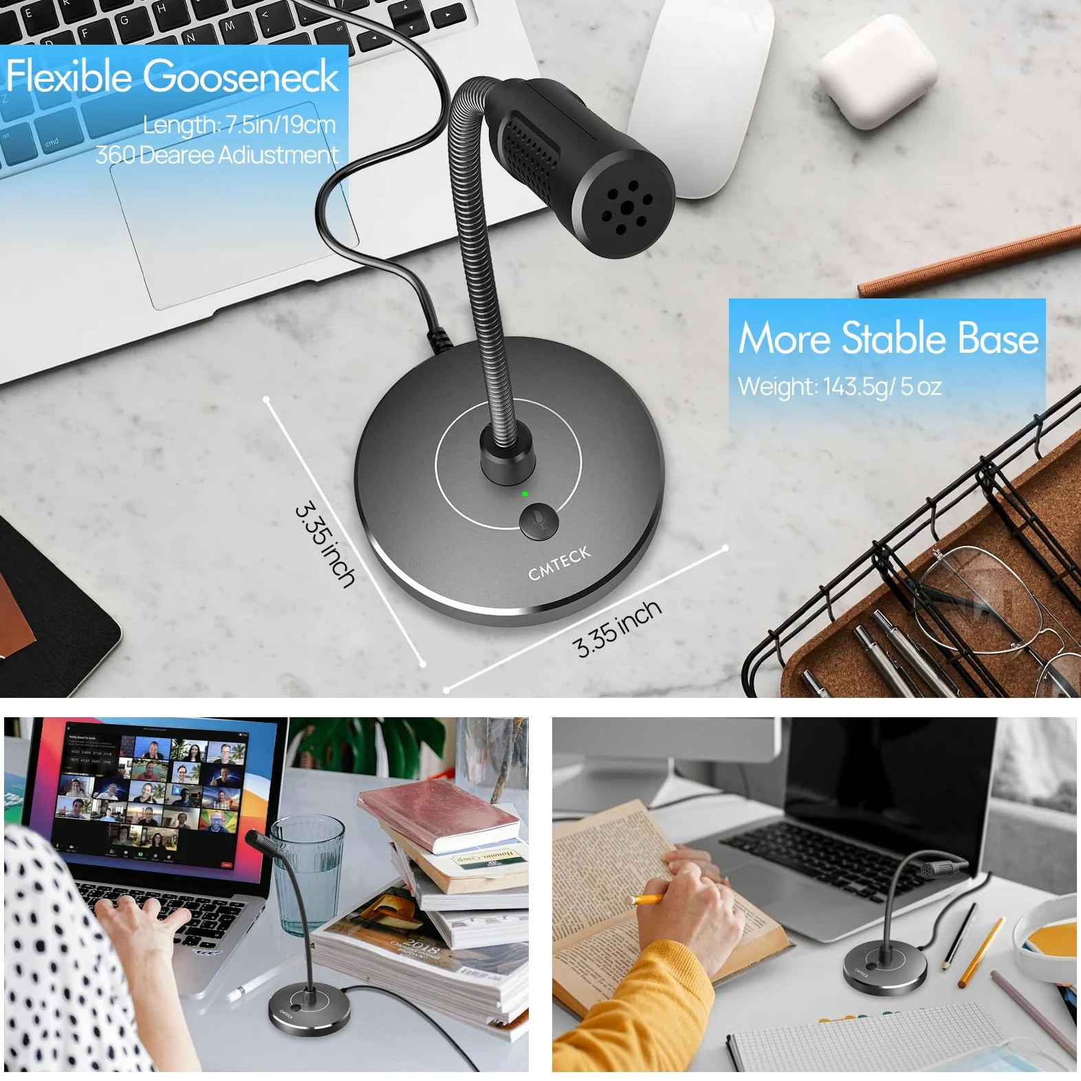 CMTECK Microfono USB per computer, registrazione con cancellazione del rumore, per PC/laptop, per chat online, home studio, podcasting, giochi, Skype, YouTube, con funzione mute (Windows/Mac)