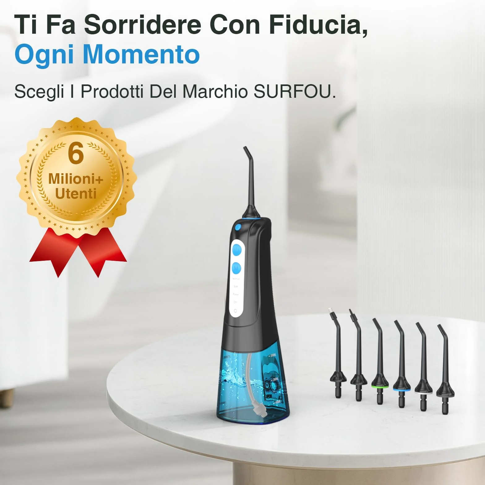 SURFOU Idropulsore Dentale Portatile Elettrico Water Flosser Irrigatore Orale con Pulitore Getto Acqua