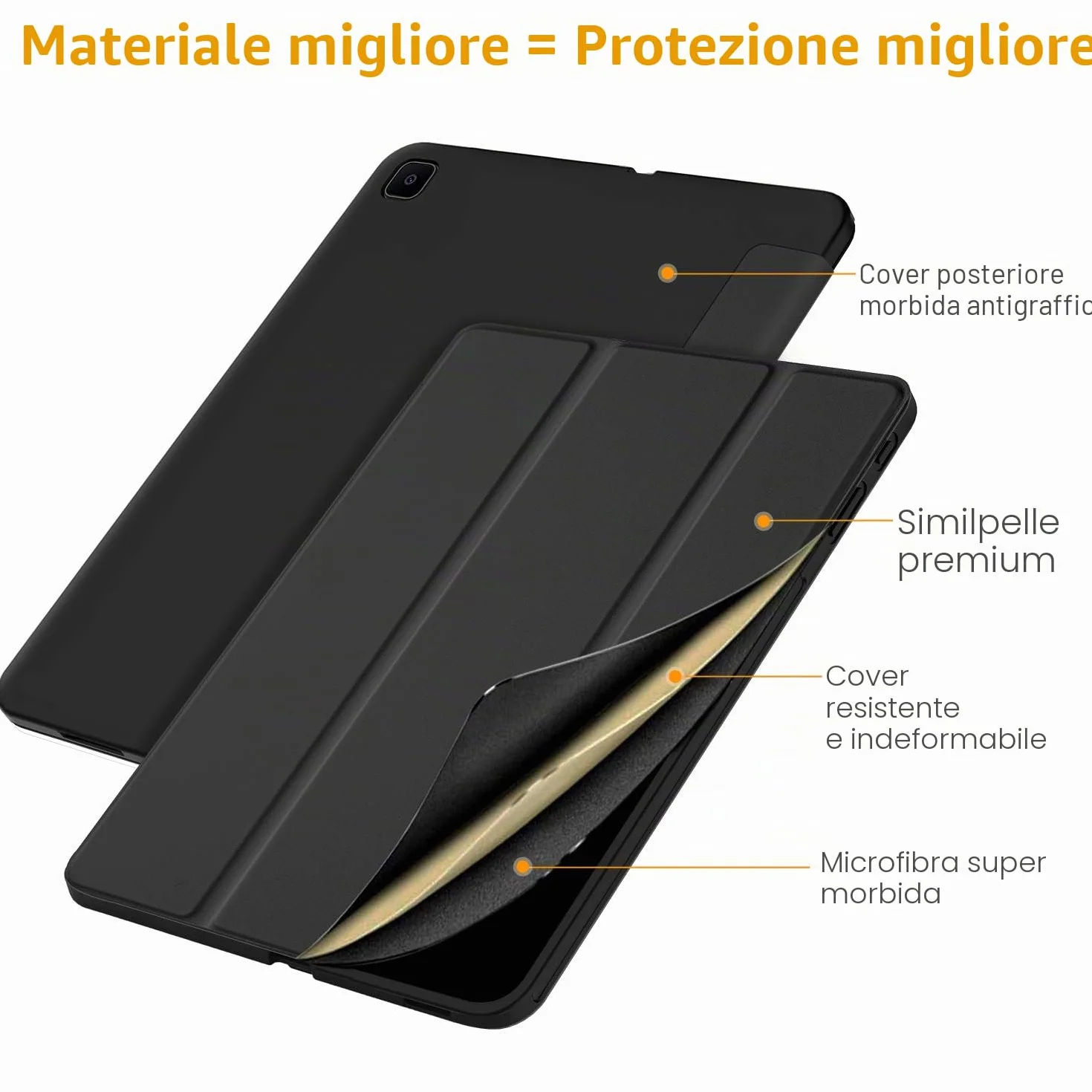 Custodia Compatibile Samsung Galaxy Tab S6 Lite 10.4 2024/2022/2020 SM-P610N/P615N con Vetro Temperato, Leggero, Supporto in Pelle PU, Nero