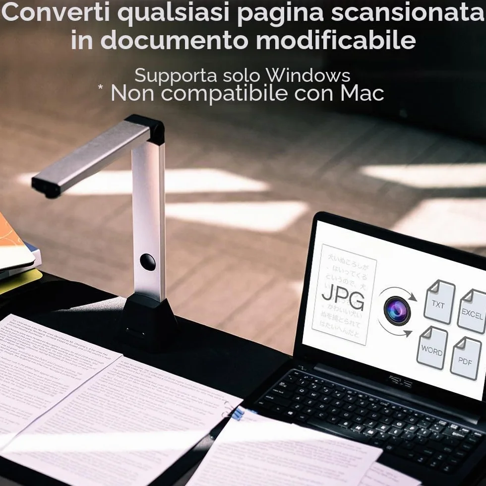 D800 Documenti Videocamera: Scanner HD 13 MP, Visualizzatore USB, Cattura formato A3, Rilevamento OCR per Corsi a distanza, Ufficio e Istruzione, Non Compatibile con Mac