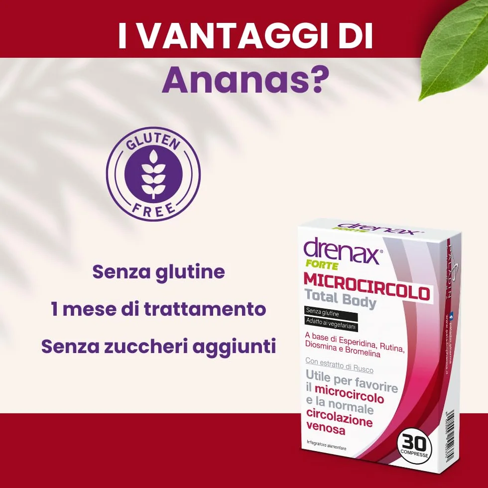 Drenax Total Body 30 Compresse Microcircolo Circolazione Venosa Gambe Gonfie Rutina Bromelina Rusco Flavonoidi Senza Glutine