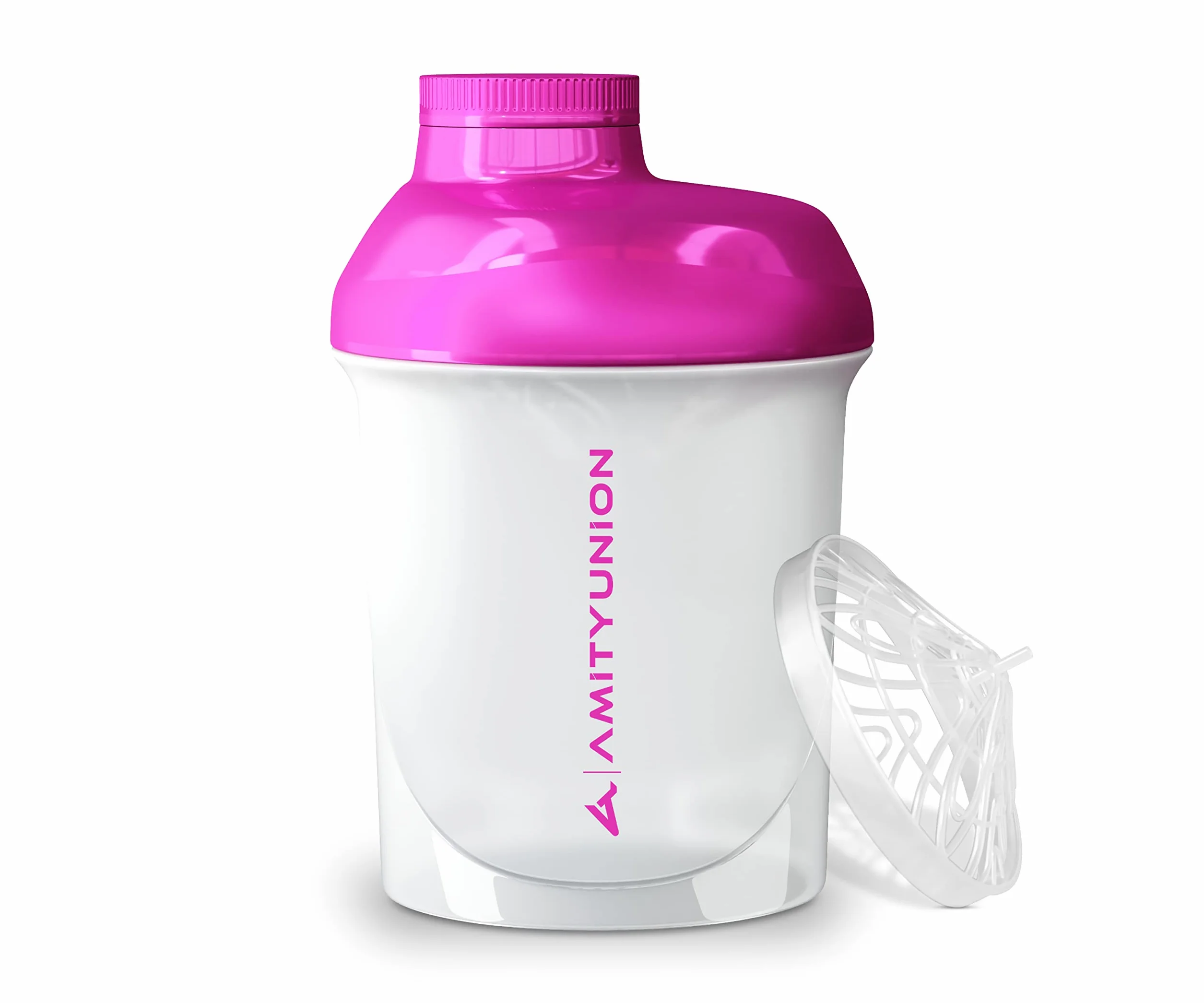 Shaker proteico Deluxe 400 ml a prova di perdite senza BPA rosa e bianco