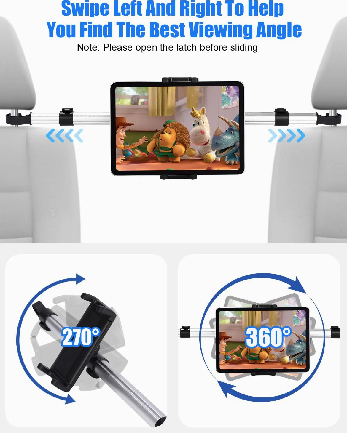 Metallo Porta Tablet da Auto, Supporto Tablet Auto Poggiatesta con 4 ganci di seduta, Universale Porta Tablet Auto Posteriore con Asta Telescopica per 4,7-12,9" iPad Pro Mini, Switch, Cellulare