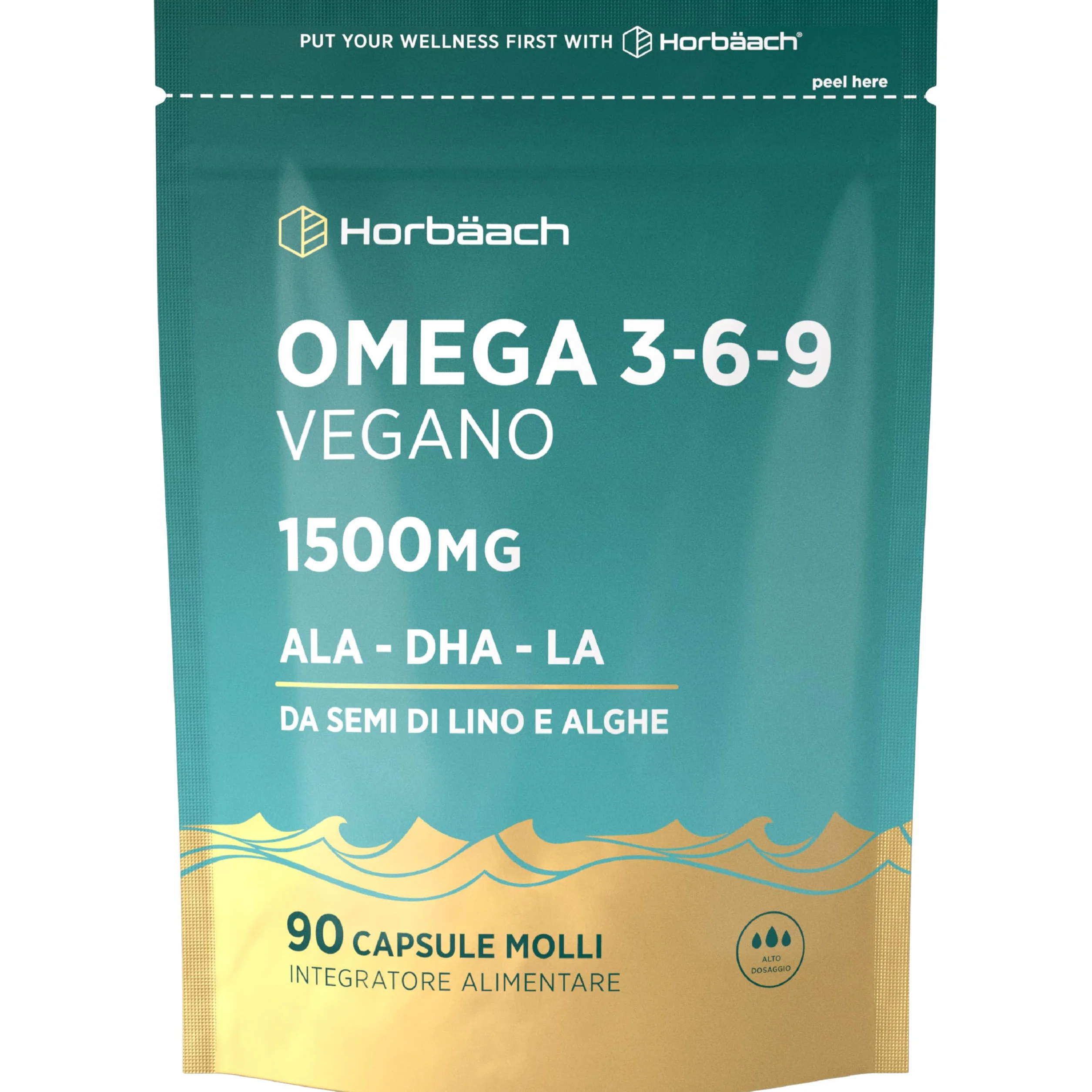 Omega 3 6 9 Vegan 1500mg 90 Capsule Integratore Alimentare con Acidi Grassi ALA DHA Horbaach