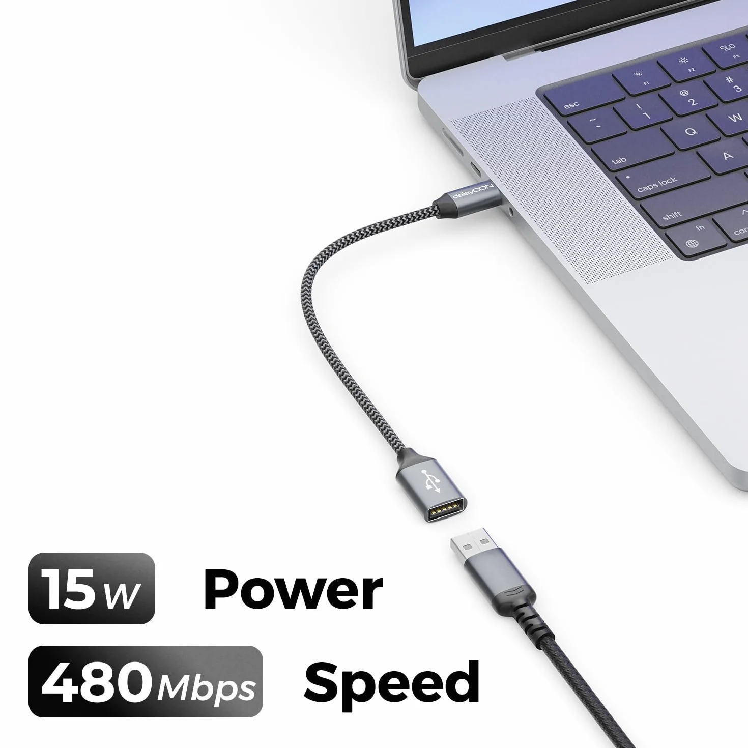 deleyCON Adattatore USB C a USB 2.0 OTG Tipo-C Connettore a Presa A - Cavo per iPhone 17/16/15, Galaxy S26/S25/S24, A56, A17, A16 Tablet, MacBook, iMac, iPad, Notebook ecc.