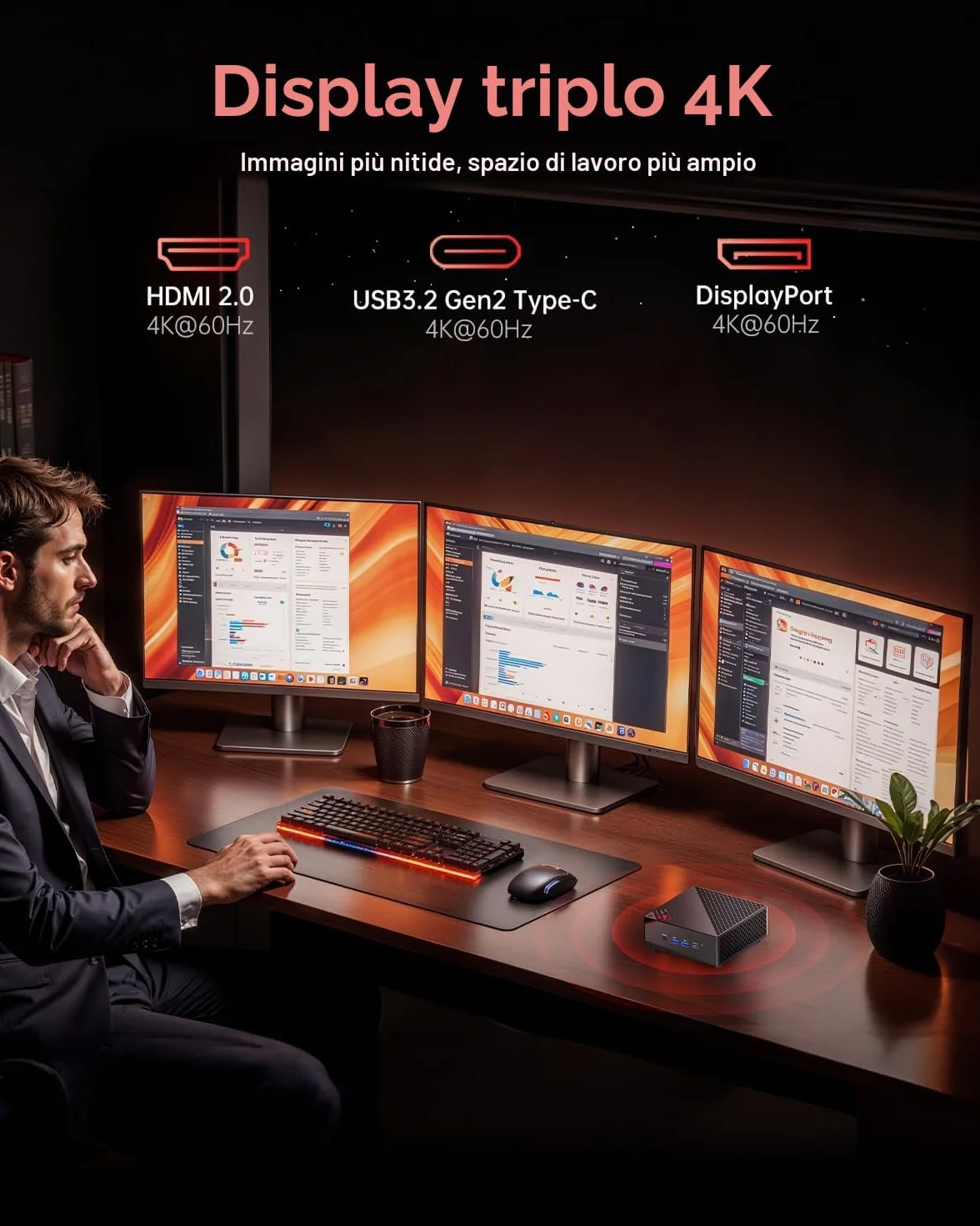 NiPoGi AM06PRO Mini PC Ryzen 7 7730U 32GB DDR4 1TB M.2 SSD 4K@60Hz Triple Display DP/HDMI 2.0/Type-C Dual-LAN WIFI6 BT5.2
