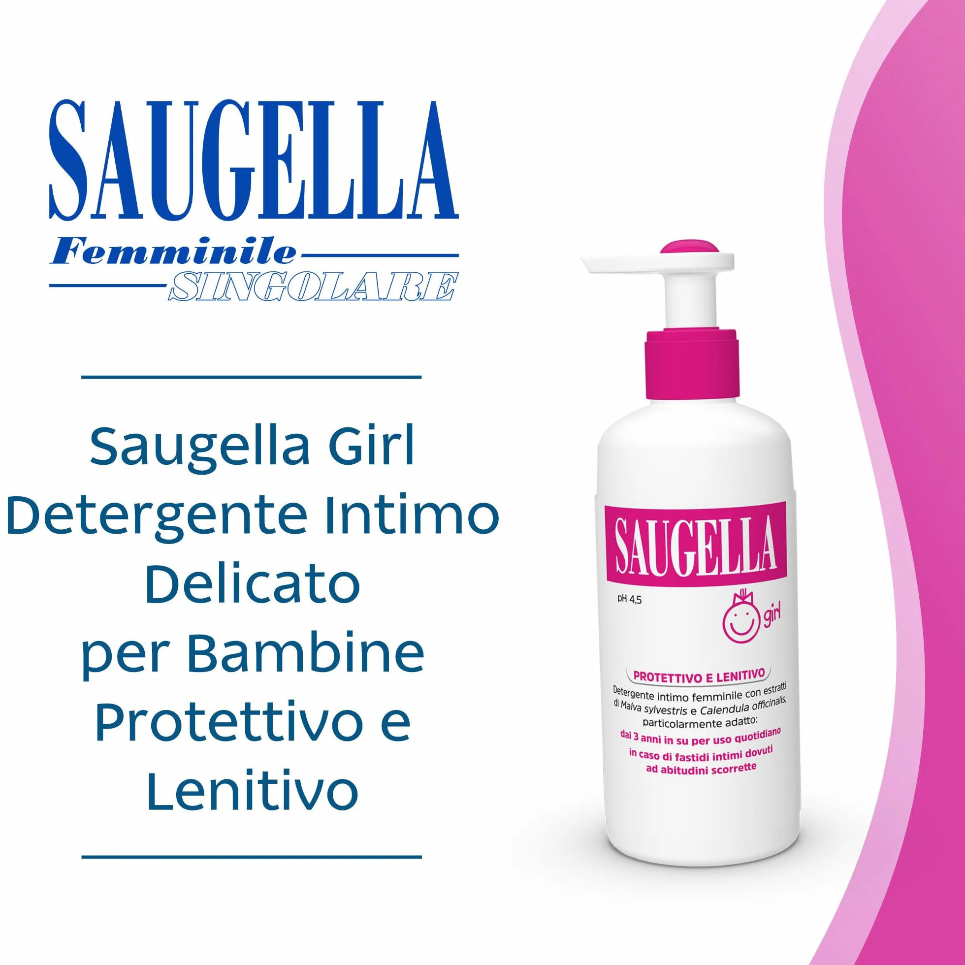Saugella Girl Detergente Intimo Delicato pH 4.5 con Malva e Calendula 2x200 ml