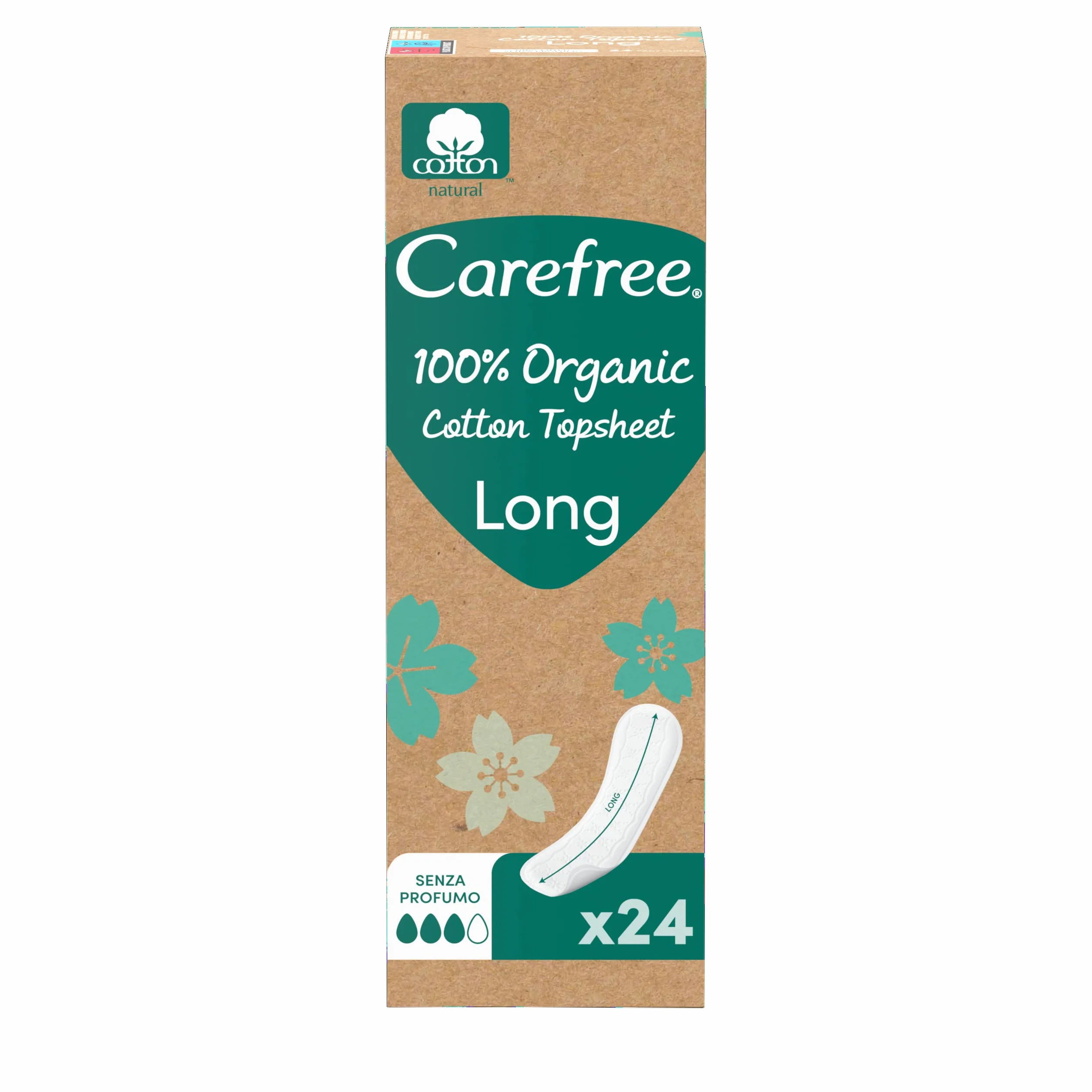 Salvaslip Cotone Organico Long Extra Lungo per Pelli Sensibili, 24 Pezzi