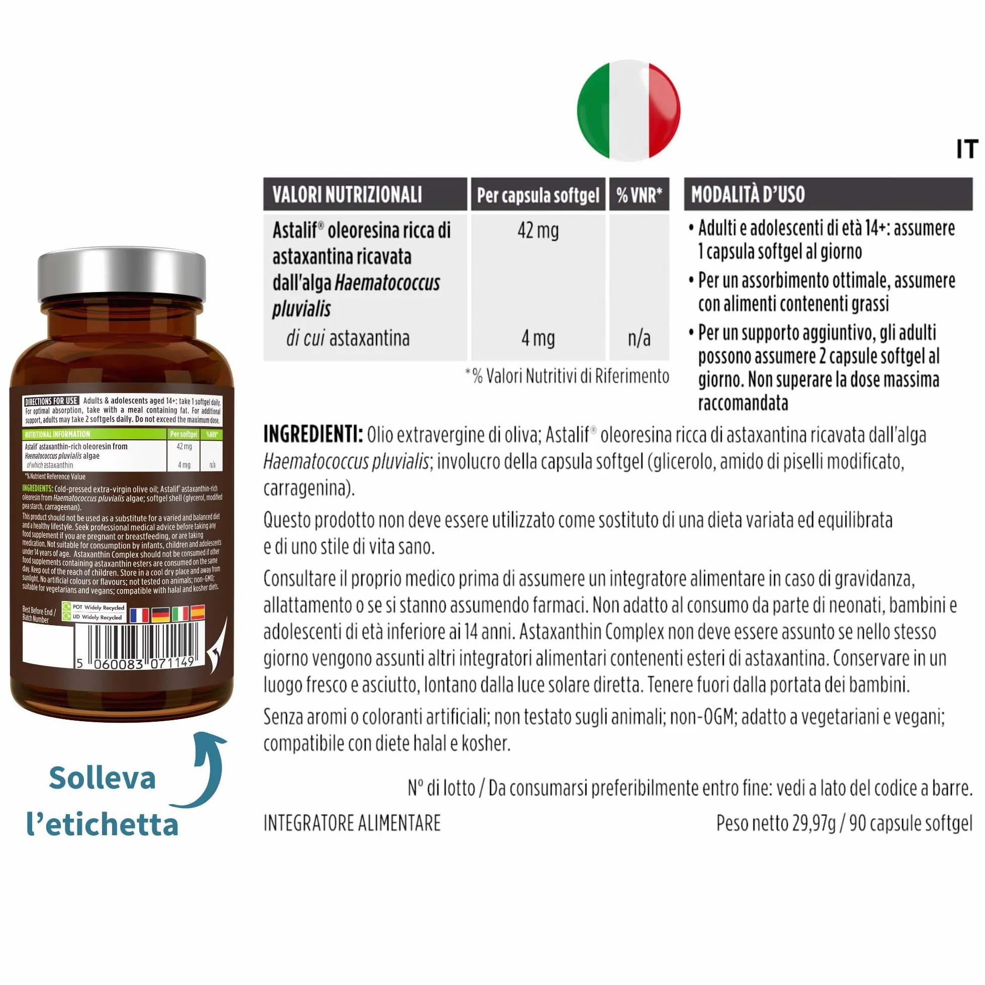 Igennus Astaxantina 4 mg Ultra Pura, Antiossidante Naturale, 90 Capsule Vegane, Integratore Vegano