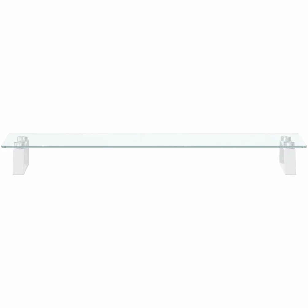 Supporto per monitor bianco in vetro temperato e metallo, 80 x 20 x 8 cm, con ripiano per tastiera e gestione dei cavi, per scrivania, home office, ufficio e posto di lavoro