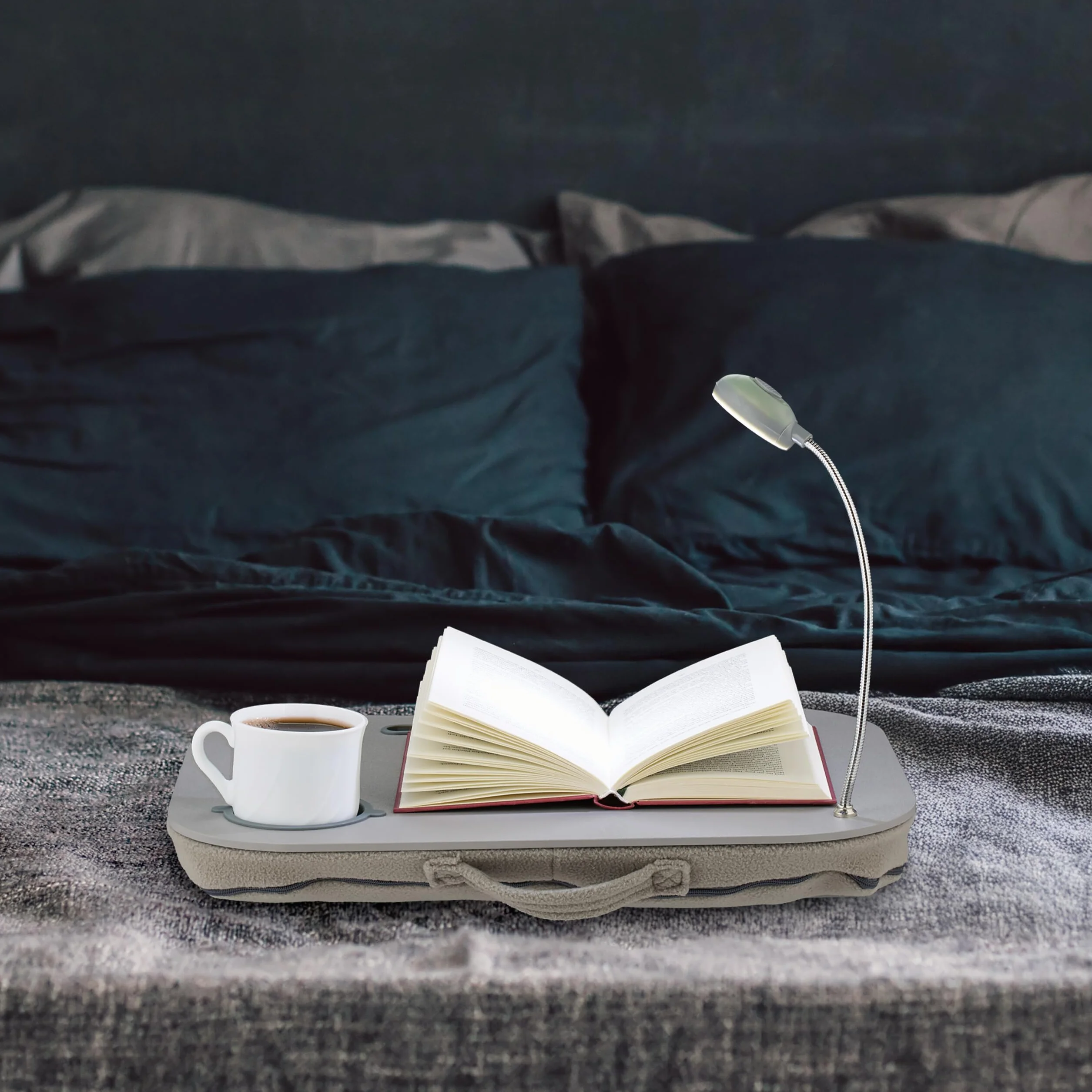 Relaxdays Supporto con Cuscinetto, Tavolino per Computer, Poggia PC, Cuscino imbottito, Luce LED, Grigio