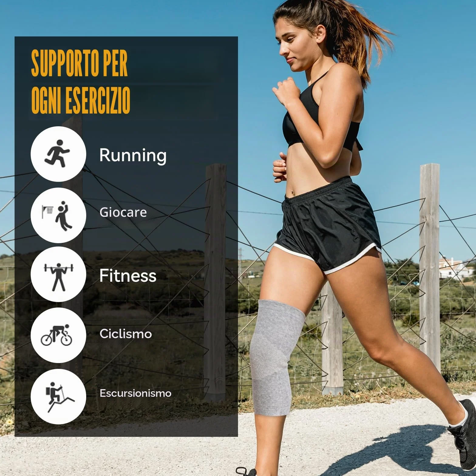 Ginocchiera in Bambù con Compressione per Sport Uomo Donna