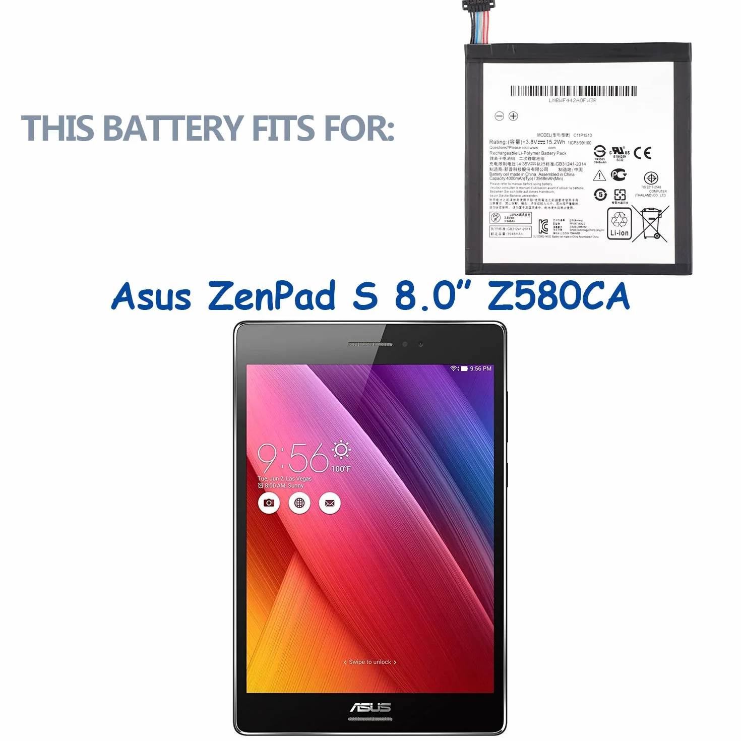 C11P1510 - Batteria compatibile con Asus ZenPad Serie S 8.0 Z580CA con strumenti