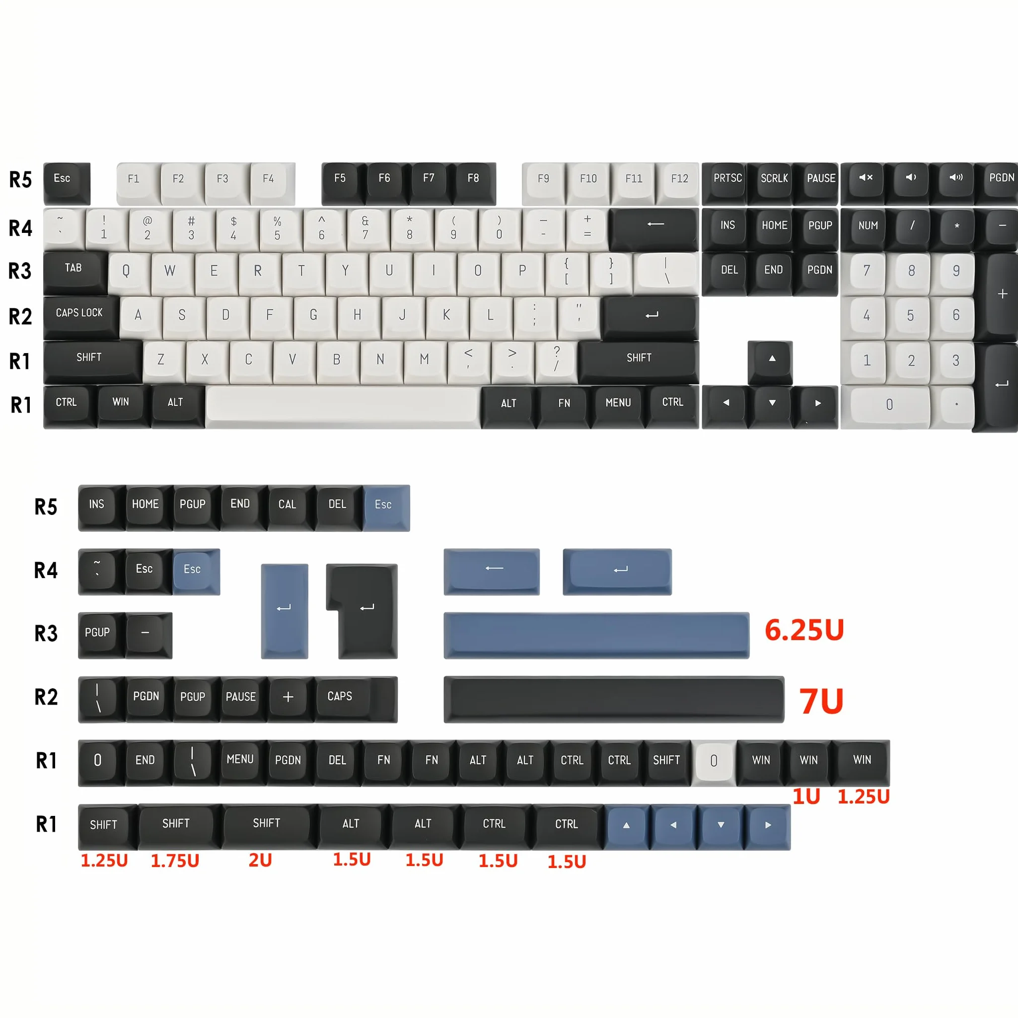 Guffercty kred - Set di 160 keycap PBT double-shot a forma di sfera, copritasti personalizzati con barra spaziatrice da 6,25u/7u per layout ANSI e ISO, interruttori Cherry MX, Gateron, Kailh