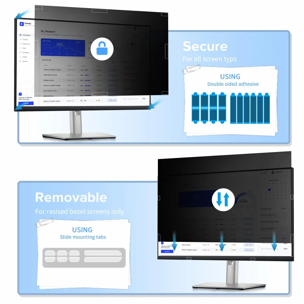 MOBDIK Schermo Privacy Rimovibile per Computer da 22 Pollici per Monitor con Rapporto 16:9, Filtro Antiriflesso per Luce Blu, Anti-Spia, Protezione Degli Occhi