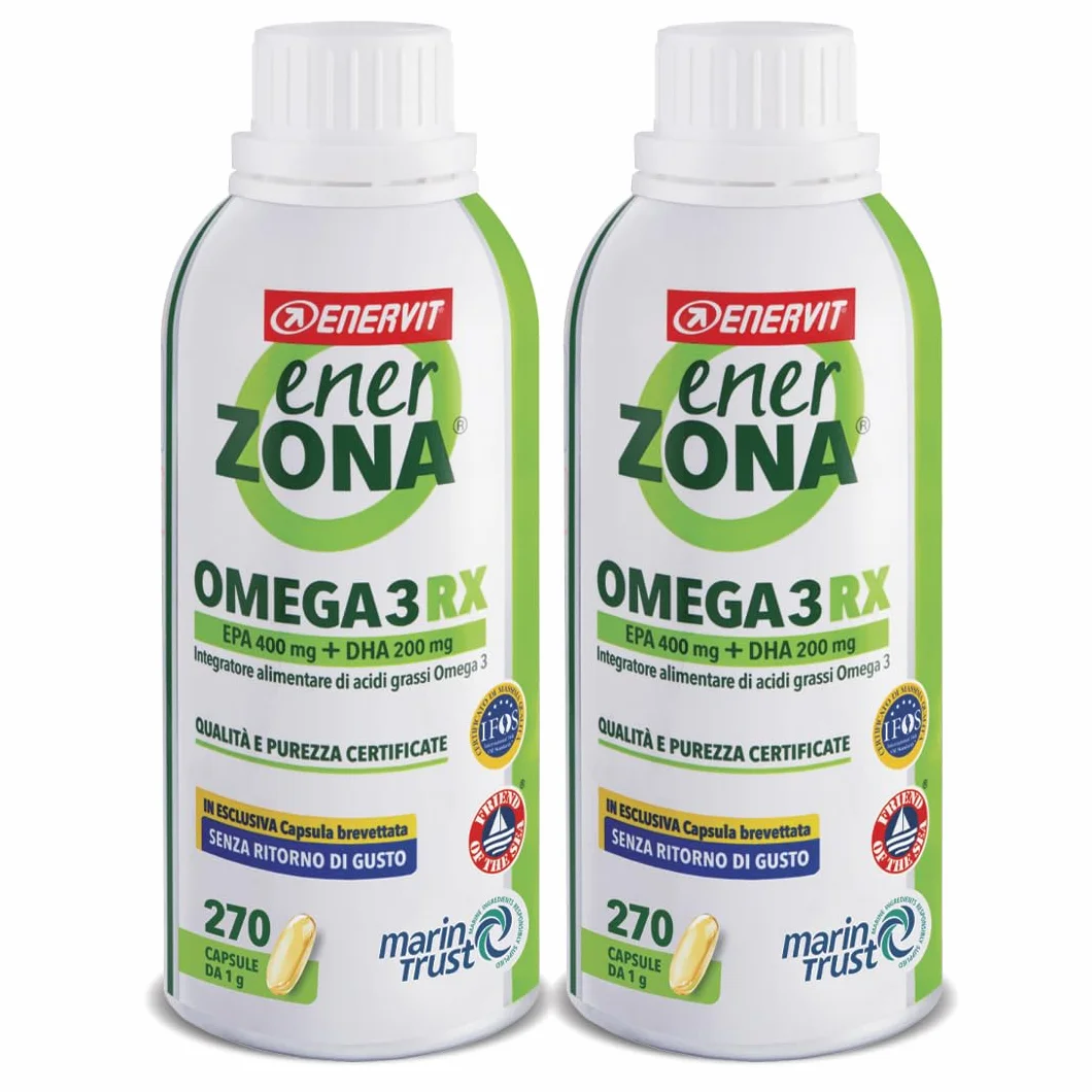 Enervit Enerzona Omega 3 RX 270 Capsule 1g Integratore IFOS Acidi Grassi Cuore Vista Cervello Olio di Pesce 1000mg Senza Glutine